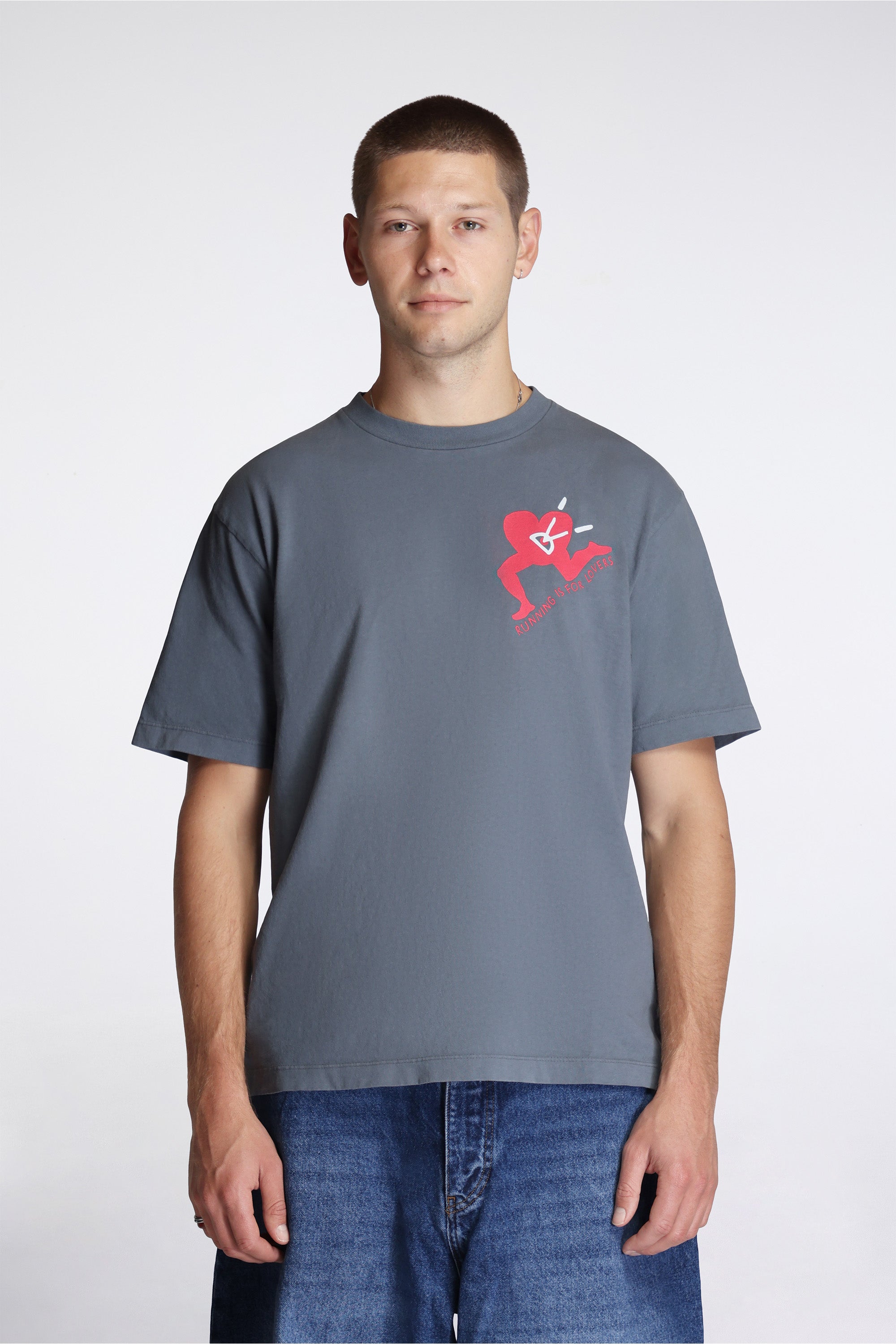 California Cotton Tee Run With Heart Coastal Grey