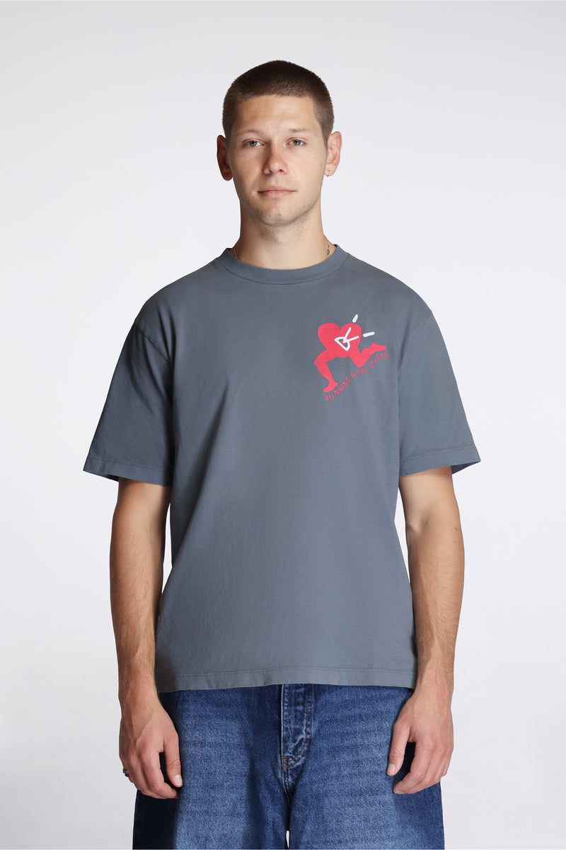 California Cotton Tee Run With Heart Coastal Grey