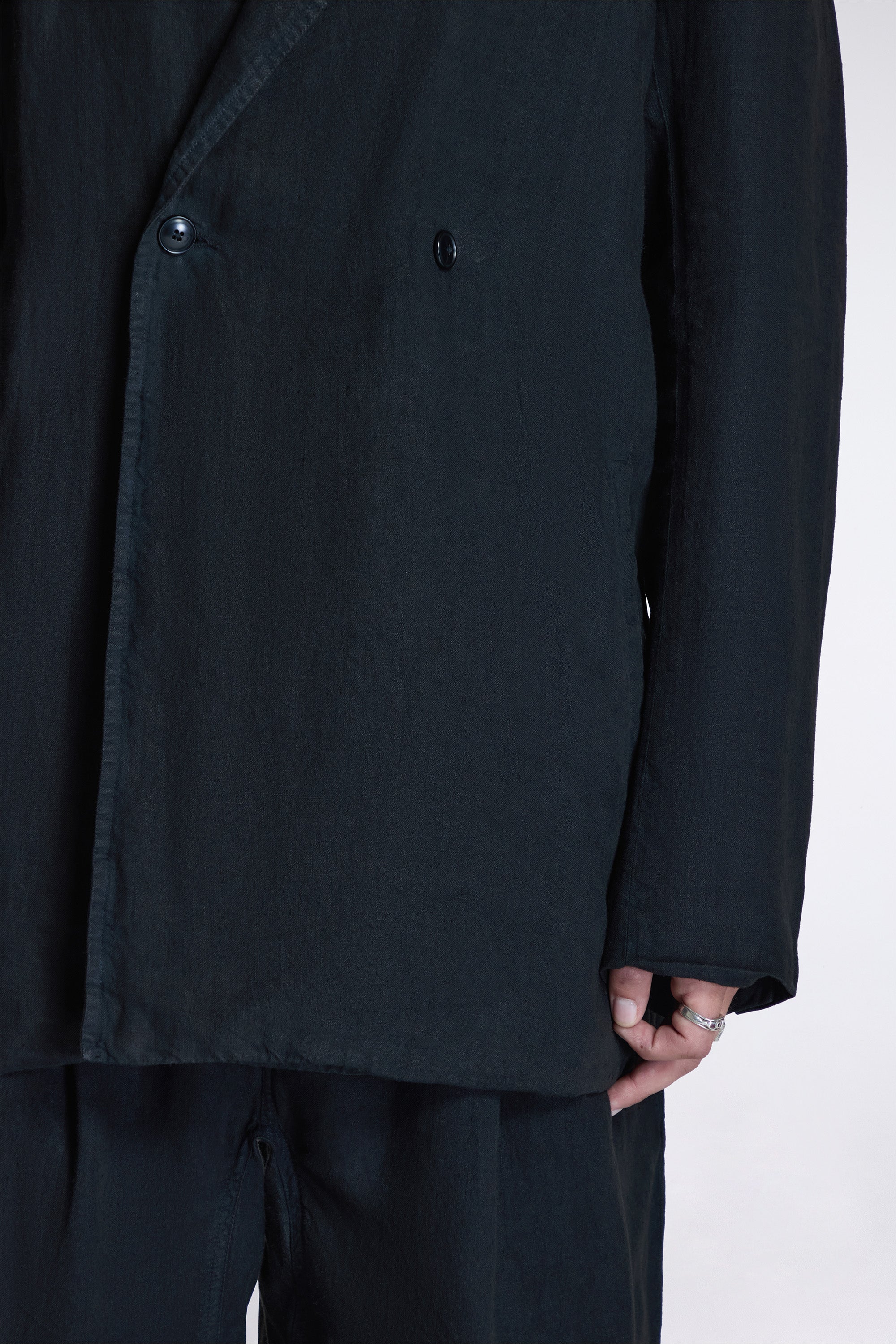 Maha Asym Linen Blazer Black