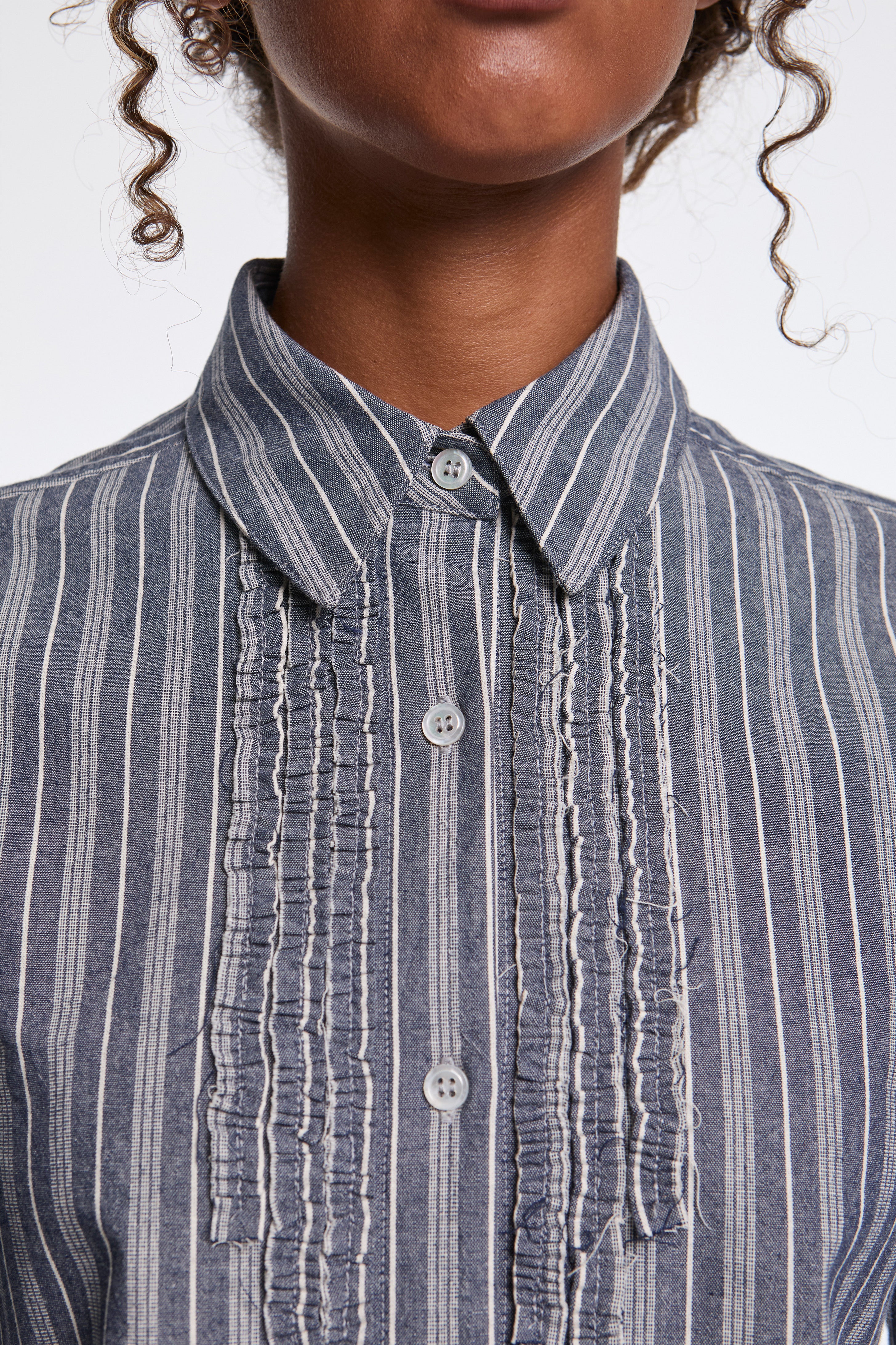 Ruched Placket Shirt Indigo Stripe