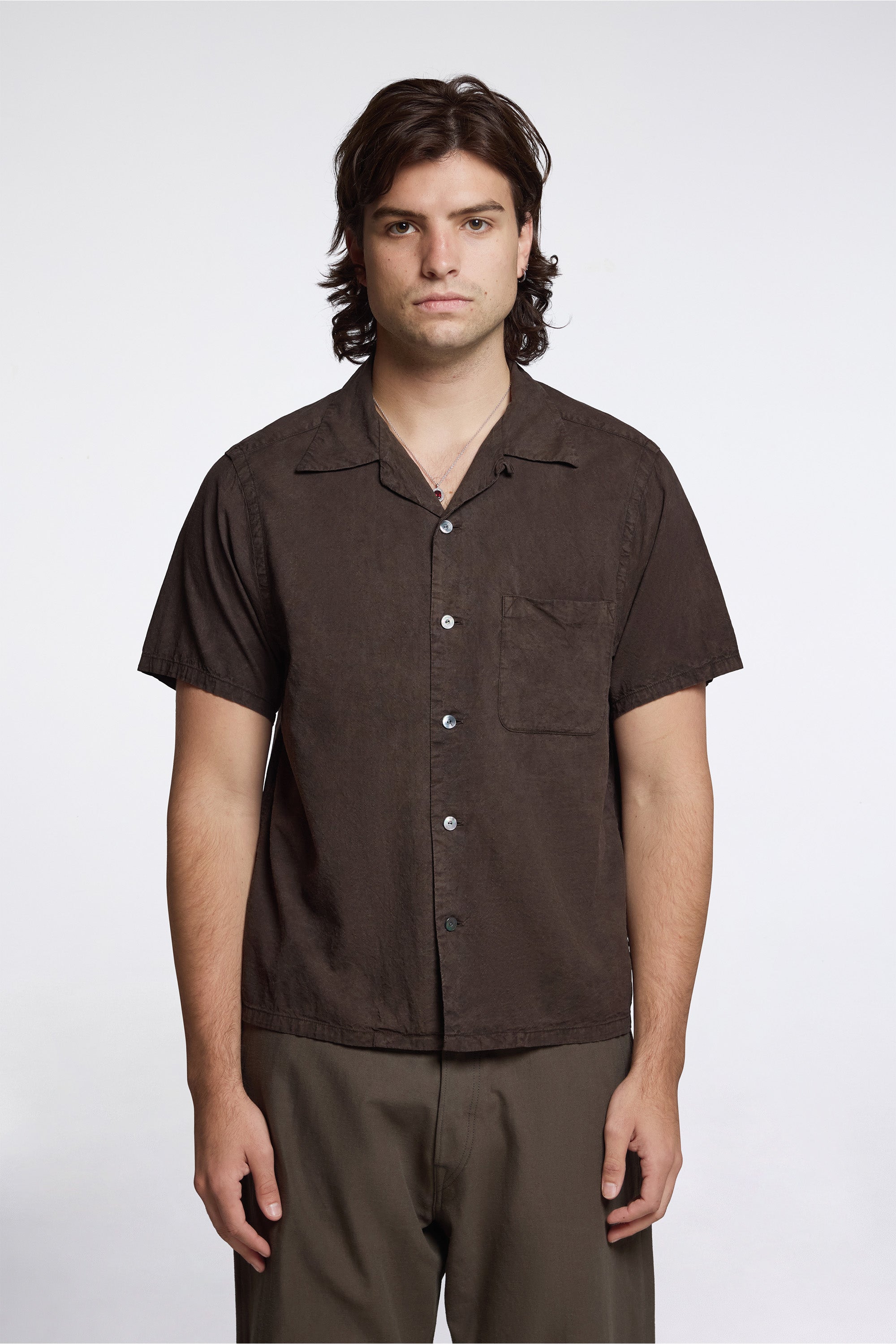 Lot.113 Open Collar Shirt Mud Dyed