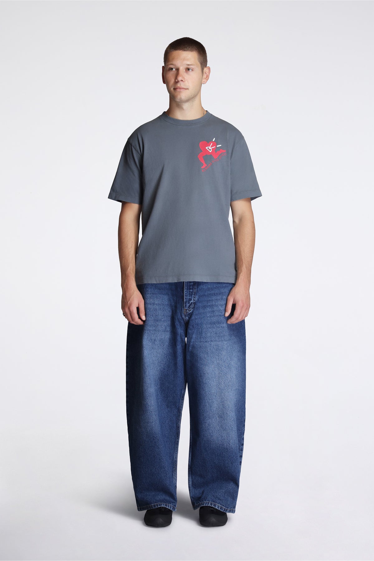 California Cotton Tee Run With Heart Coastal Grey