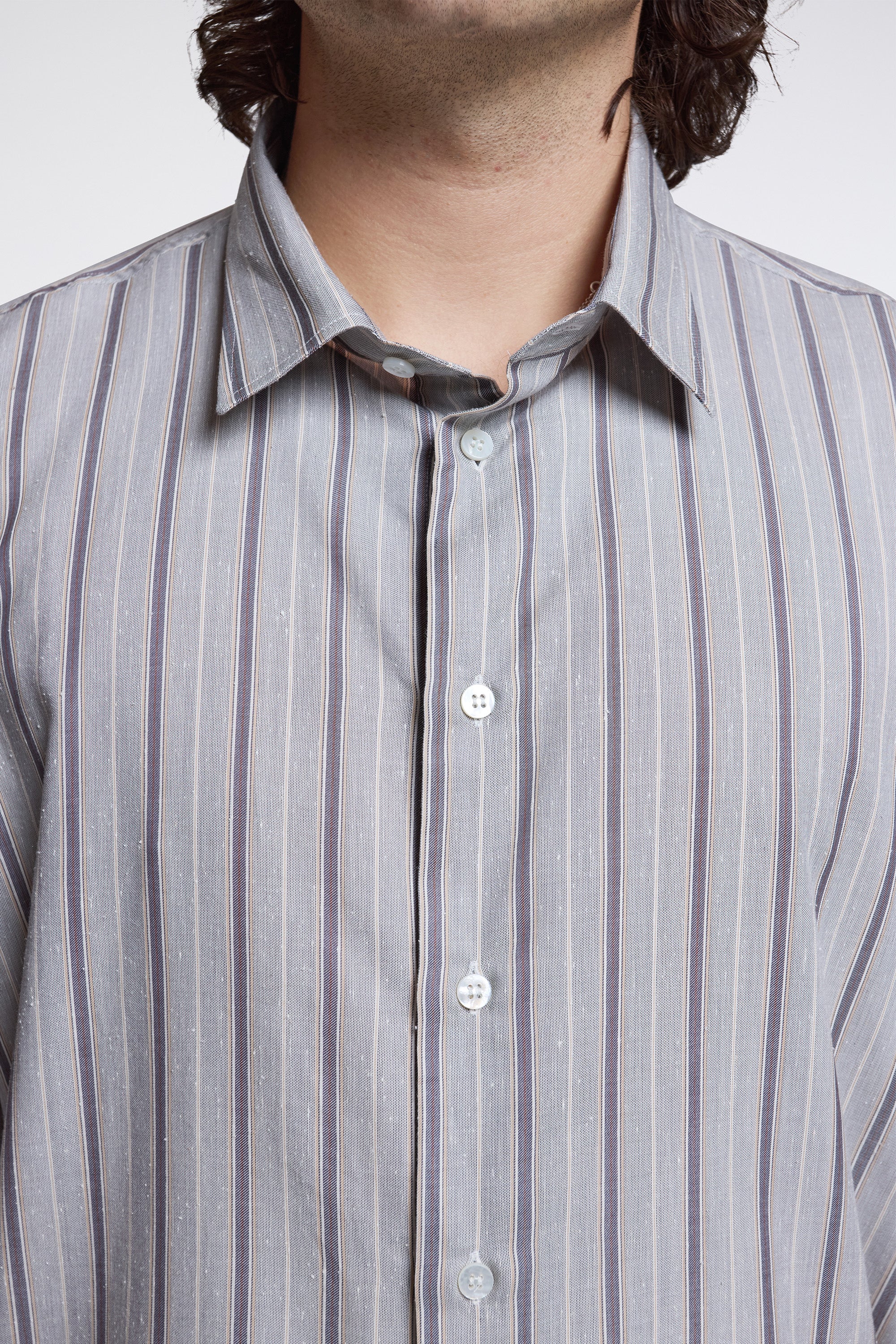 Field Stripy Cotton Silk Shirt Khaki/Ivory