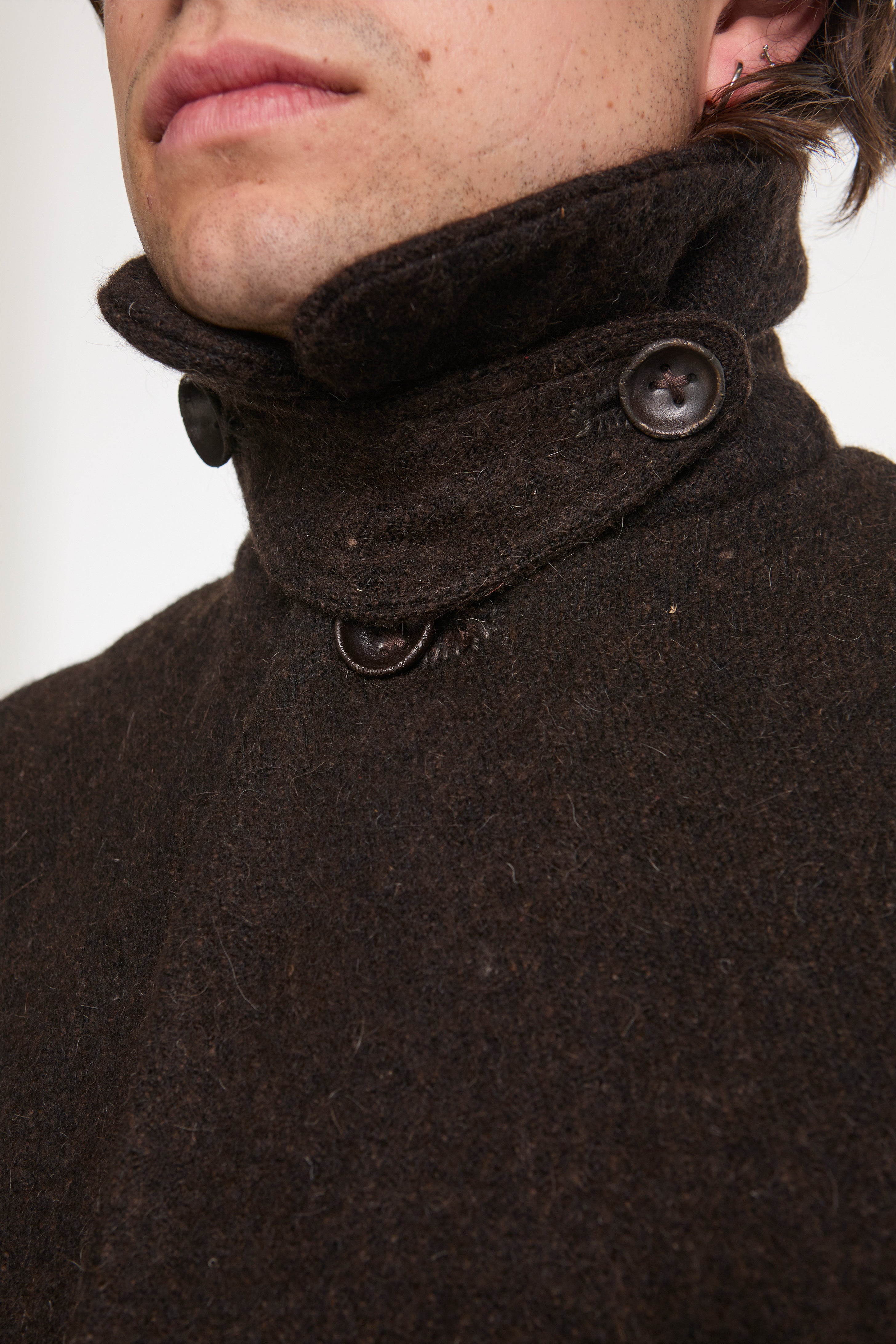 Farmer Coat Yak Wool Blend Black Brown