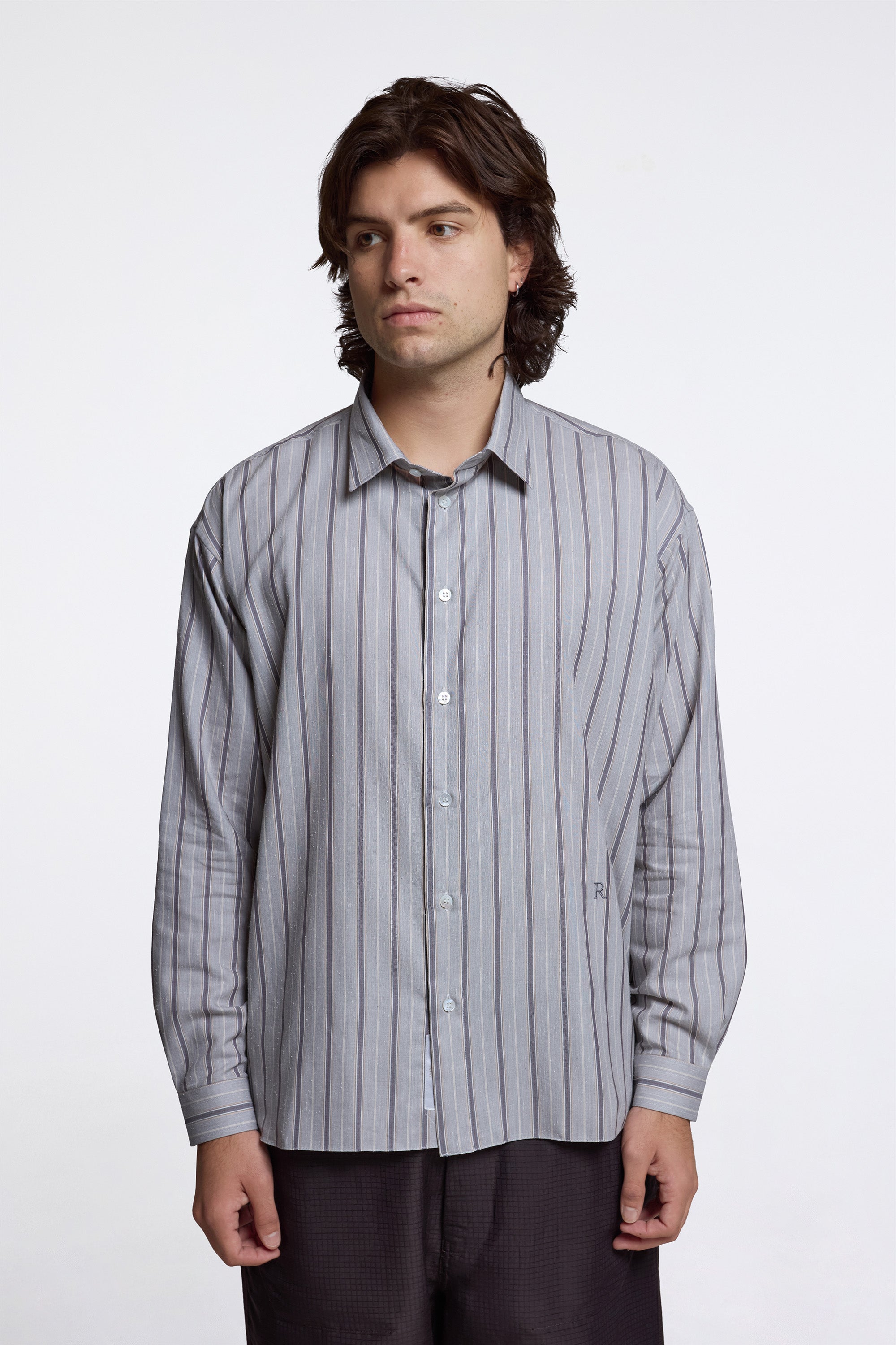 Field Stripy Cotton Silk Shirt Khaki/Ivory