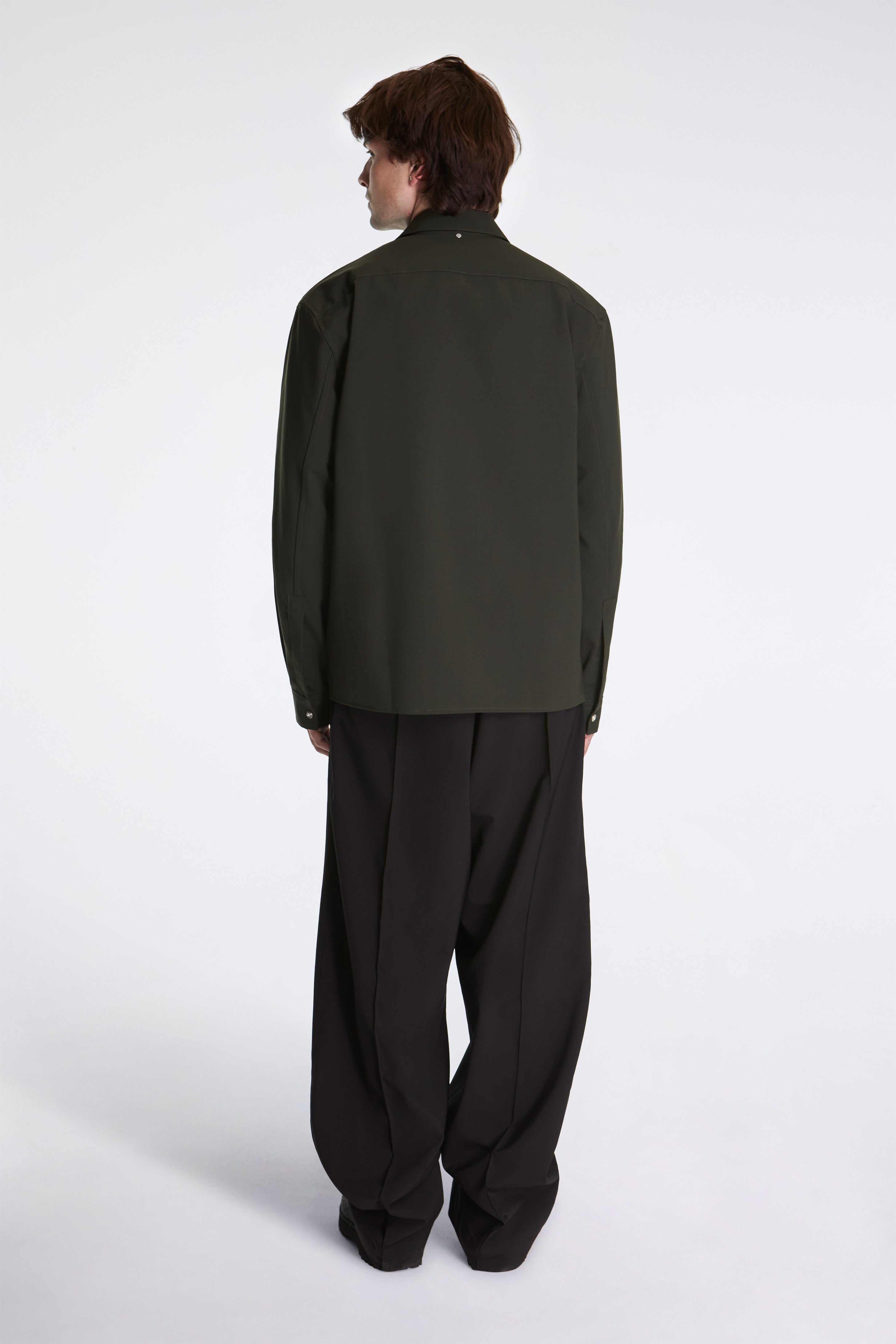 Dark Green Wool Shirt With Double Opening Dark Green