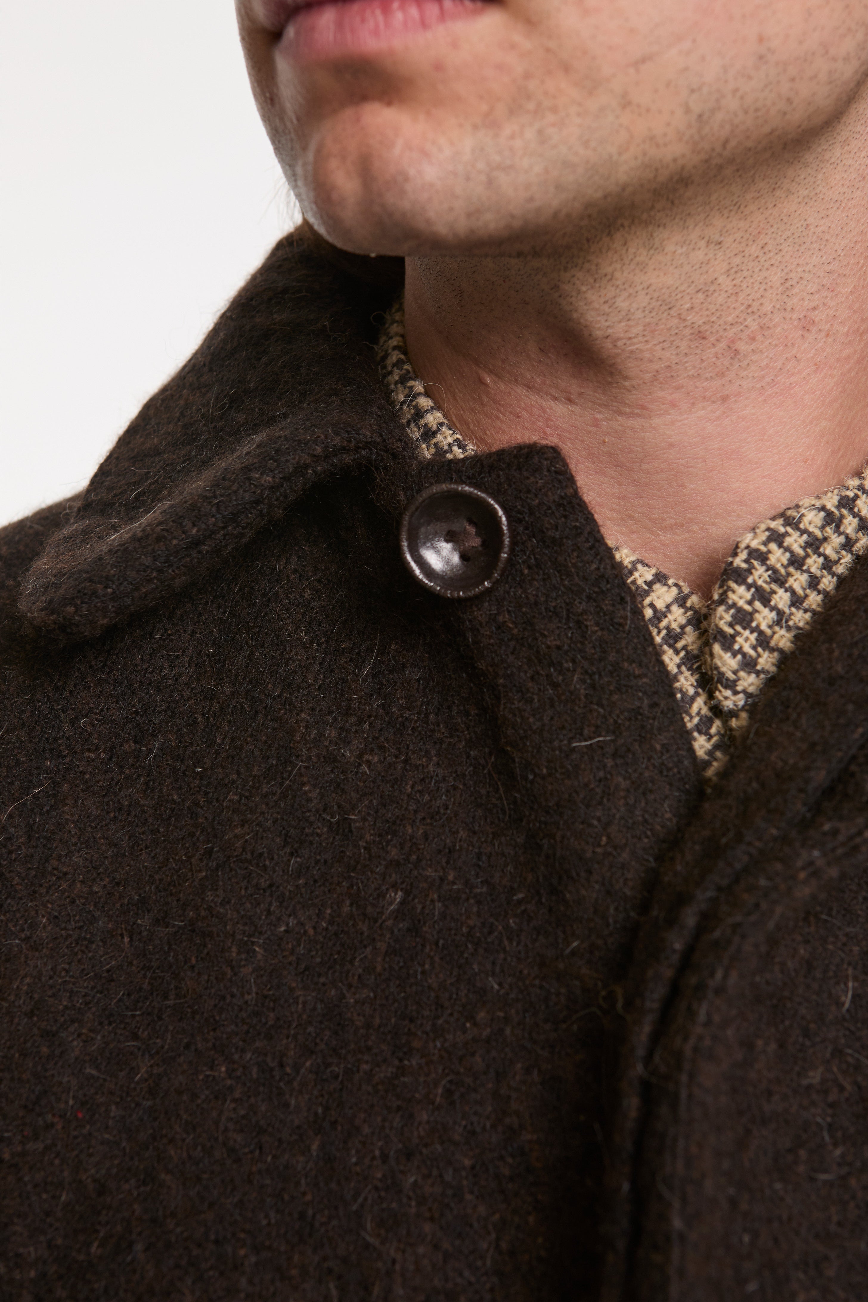 Farmer Coat Yak Wool Blend Black Brown
