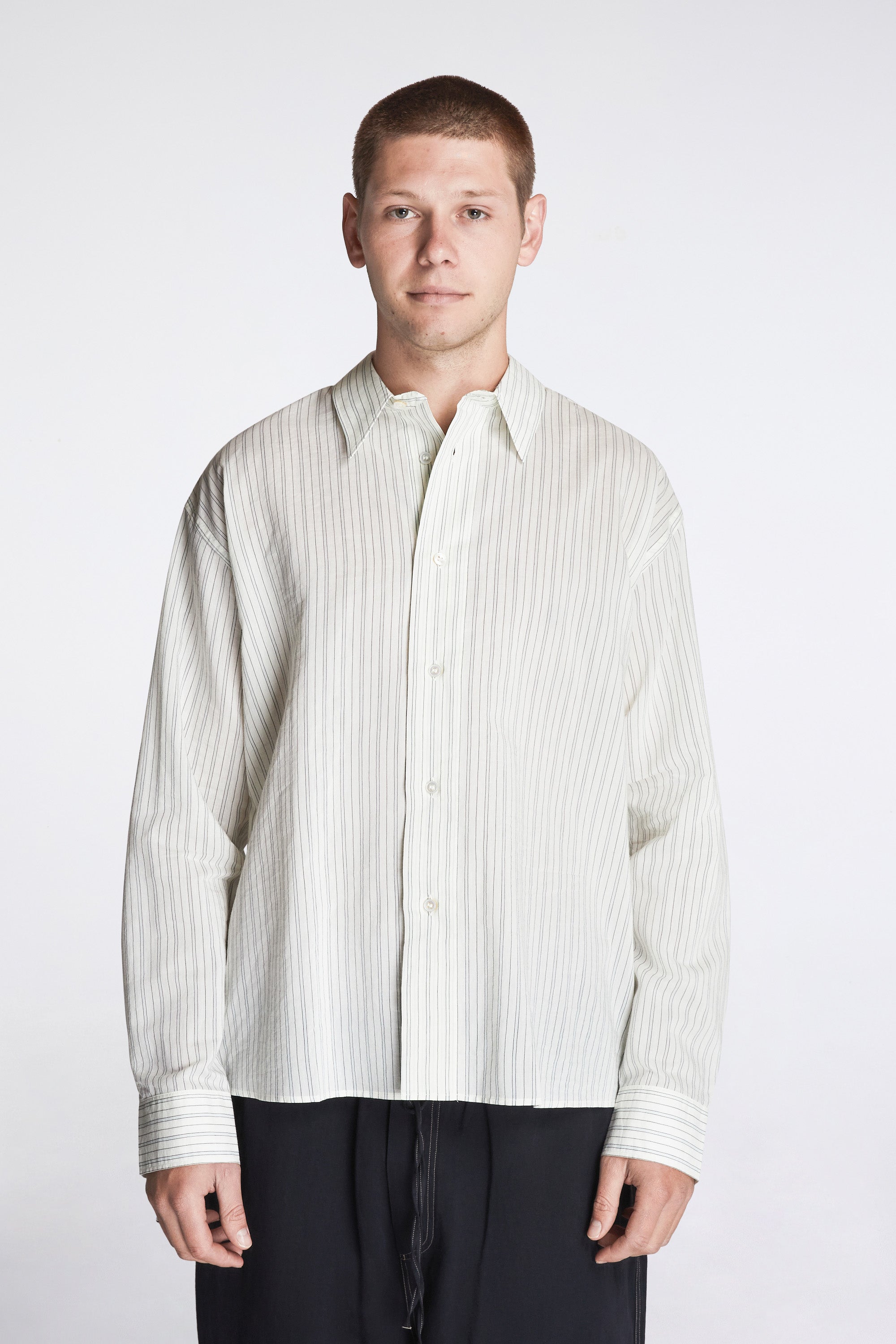 Hal Cotton Silk Stripe Shirt Parchment