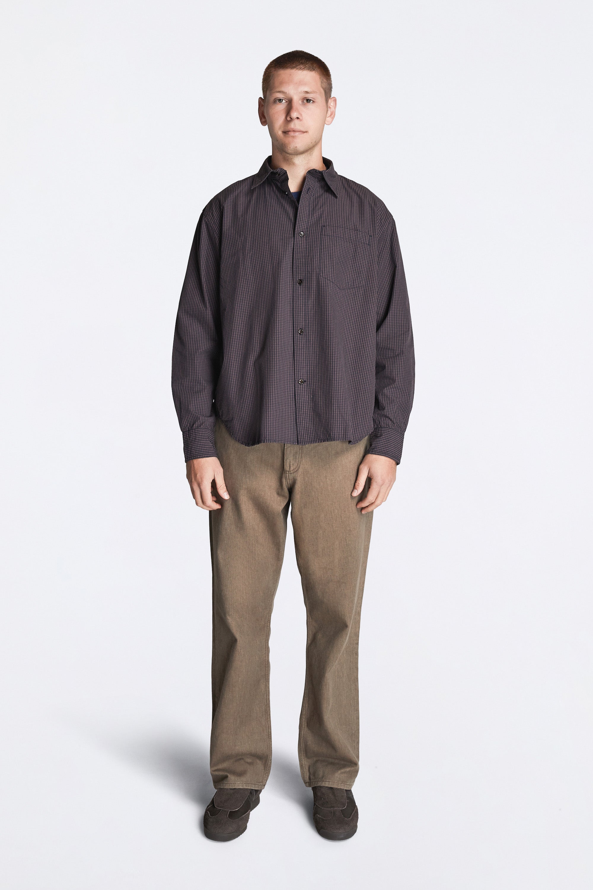 Espevik Oversize Poplin Check Shirt Dark Navy Check