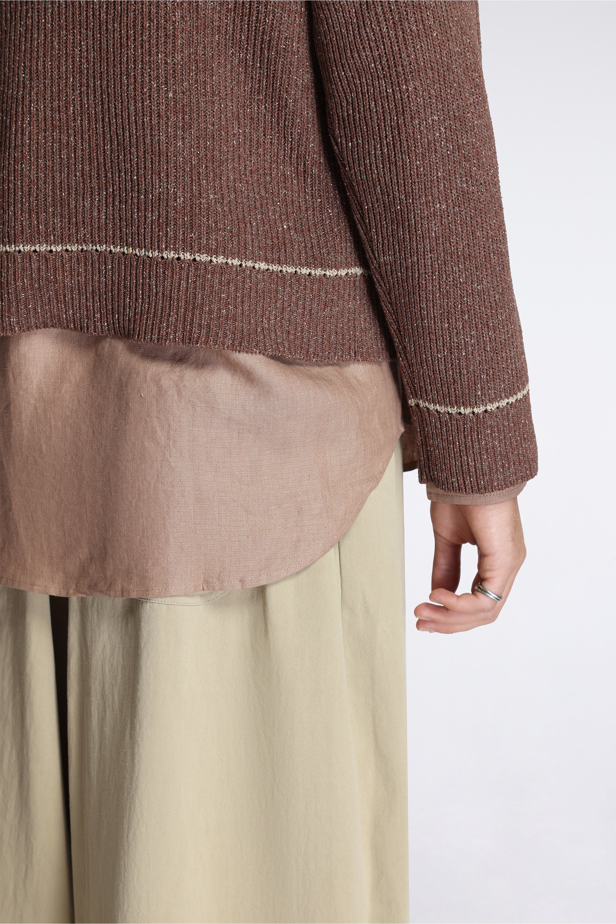 Contrast Crewneck Brown Mix Slub Silk