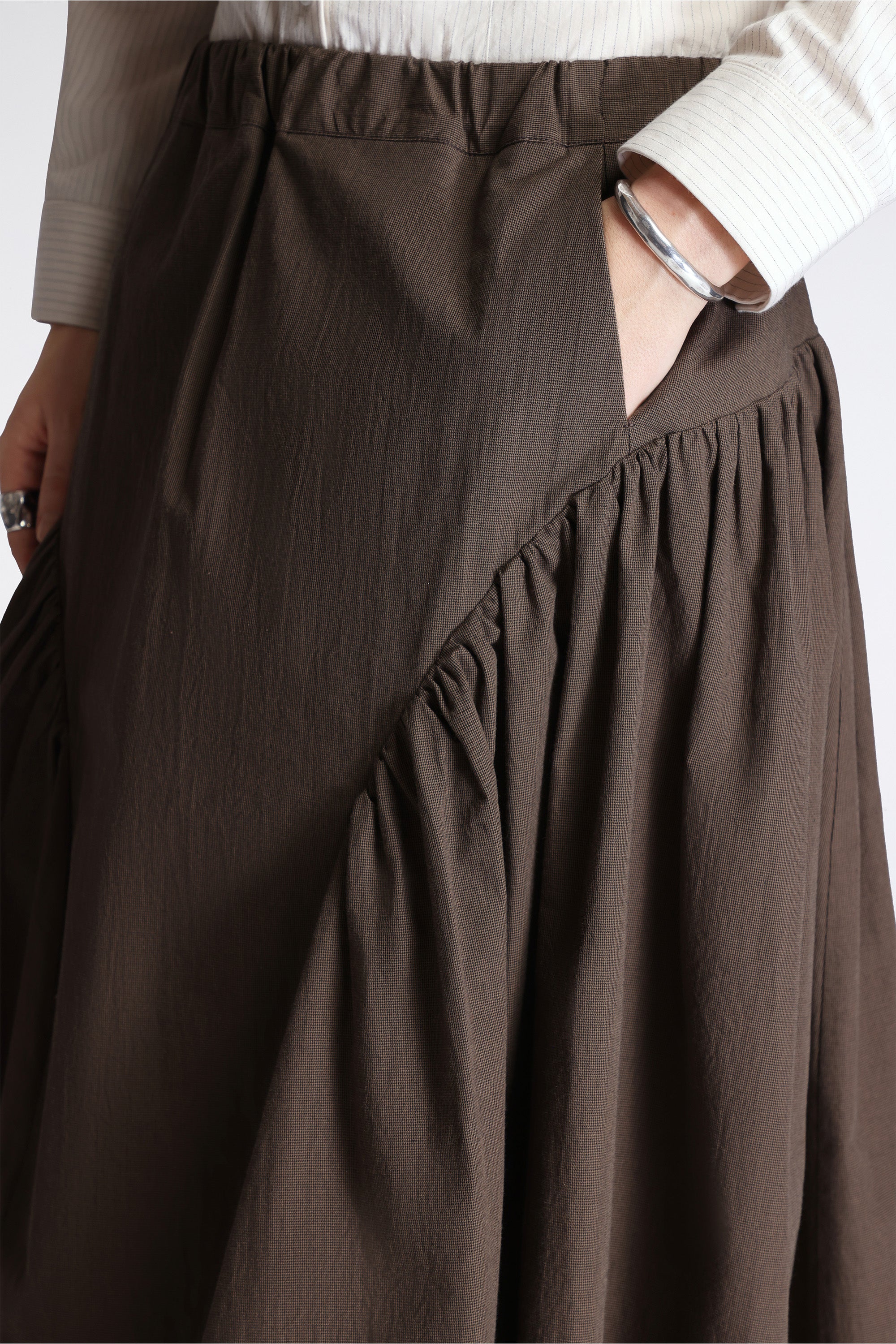 Easy Gathered Skirt Cotton Poplin Micro Houndstooth