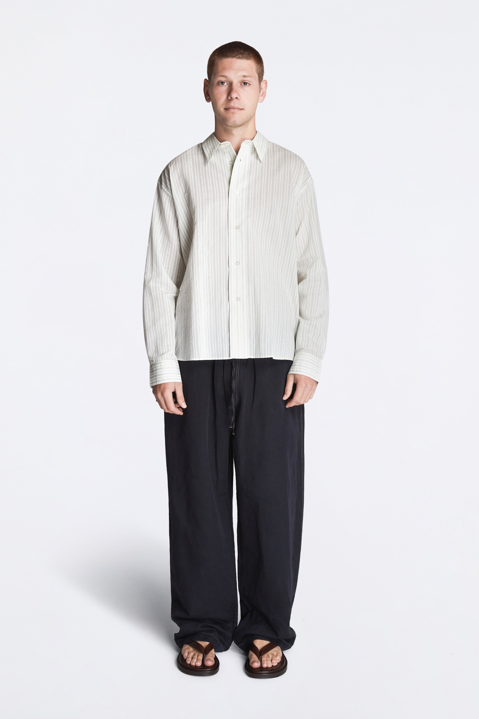 Hal Cotton Silk Stripe Shirt Parchment