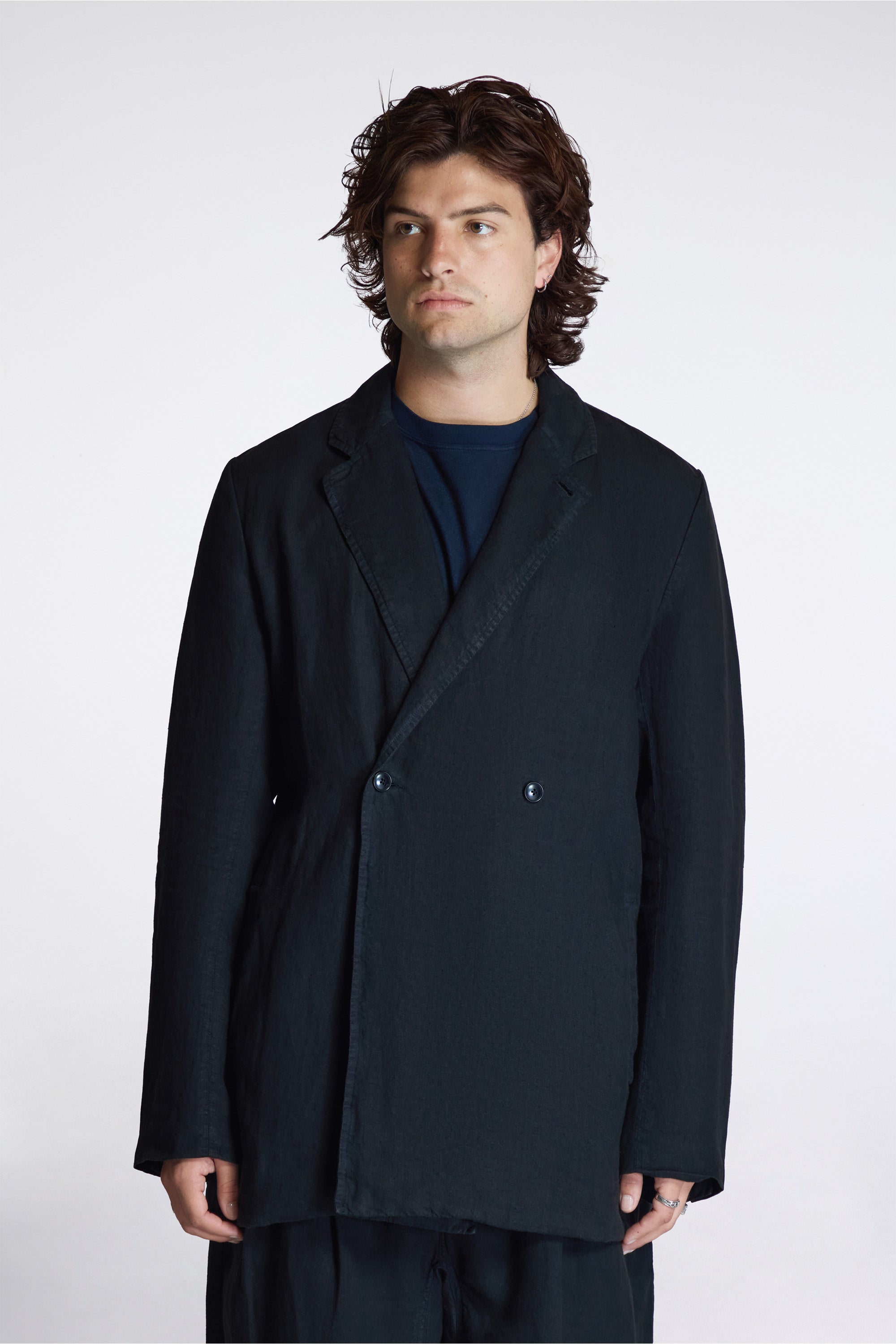 Maha Asym Linen Blazer Black