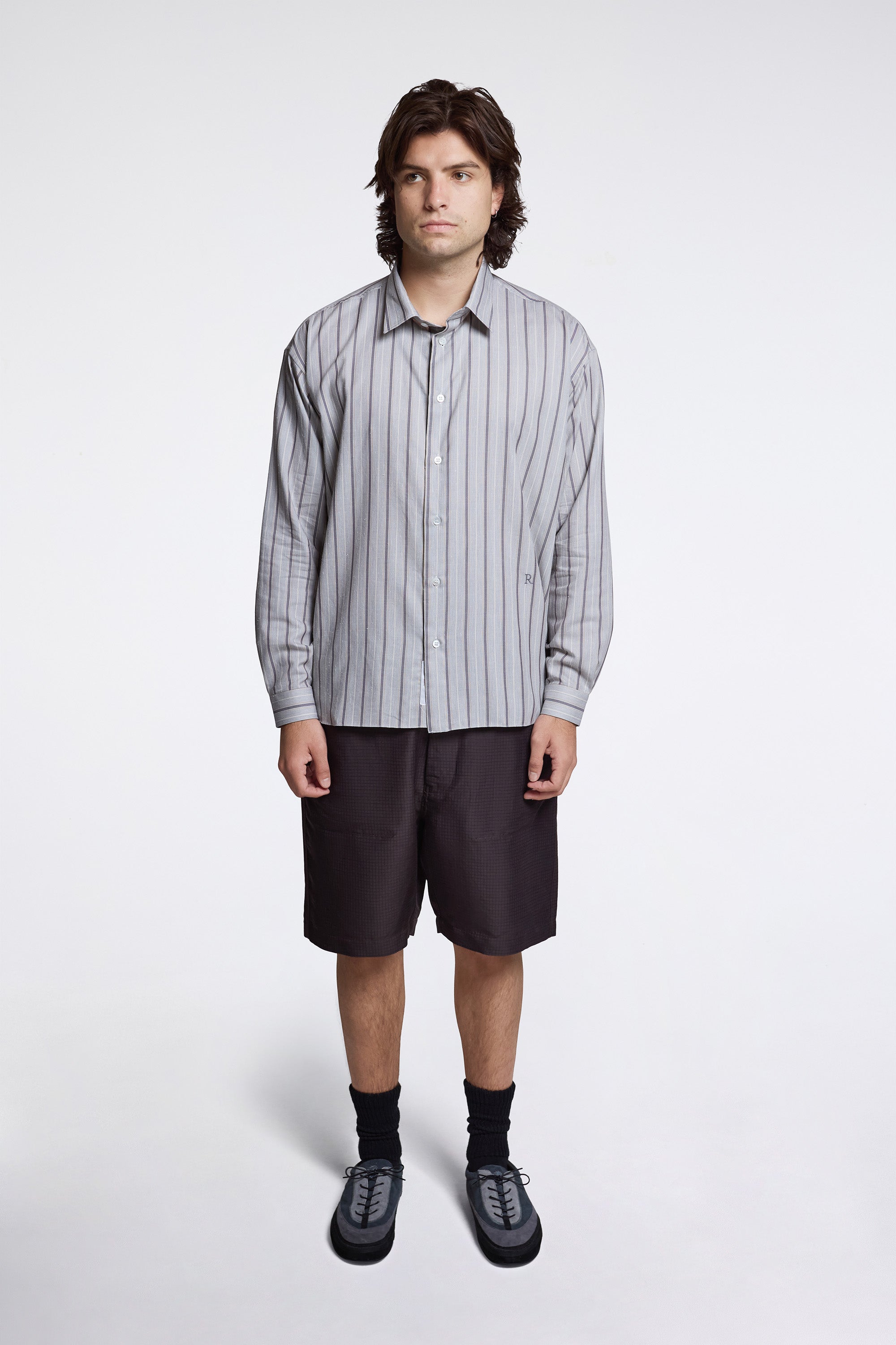 Field Stripy Cotton Silk Shirt Khaki/Ivory