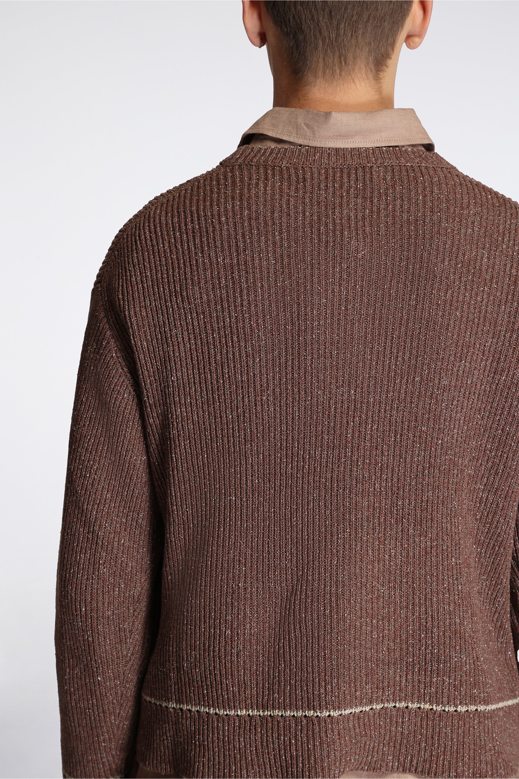 Contrast Crewneck Brown Mix Slub Silk