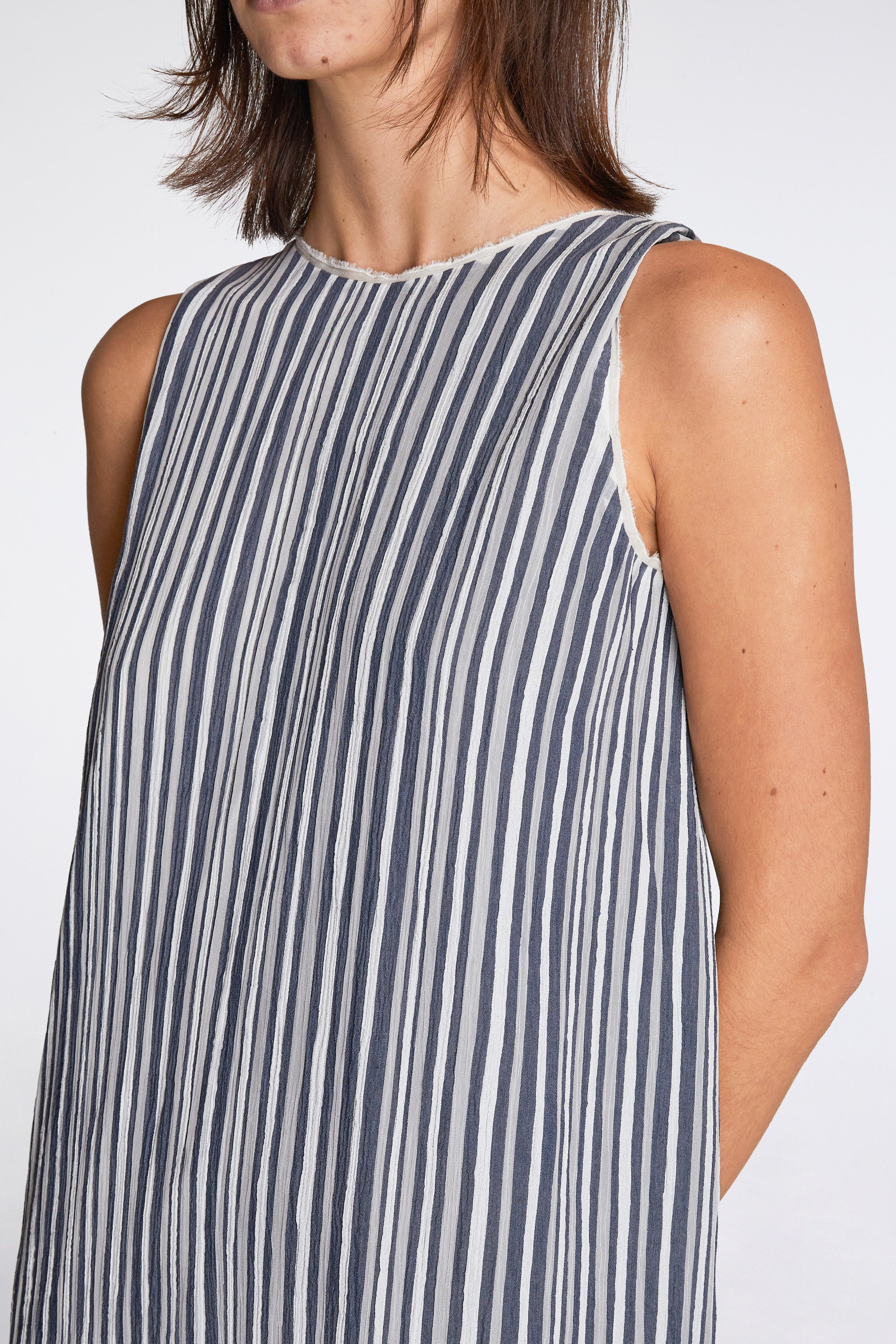 Fringed Temple Dress Cloud Stripe Navy