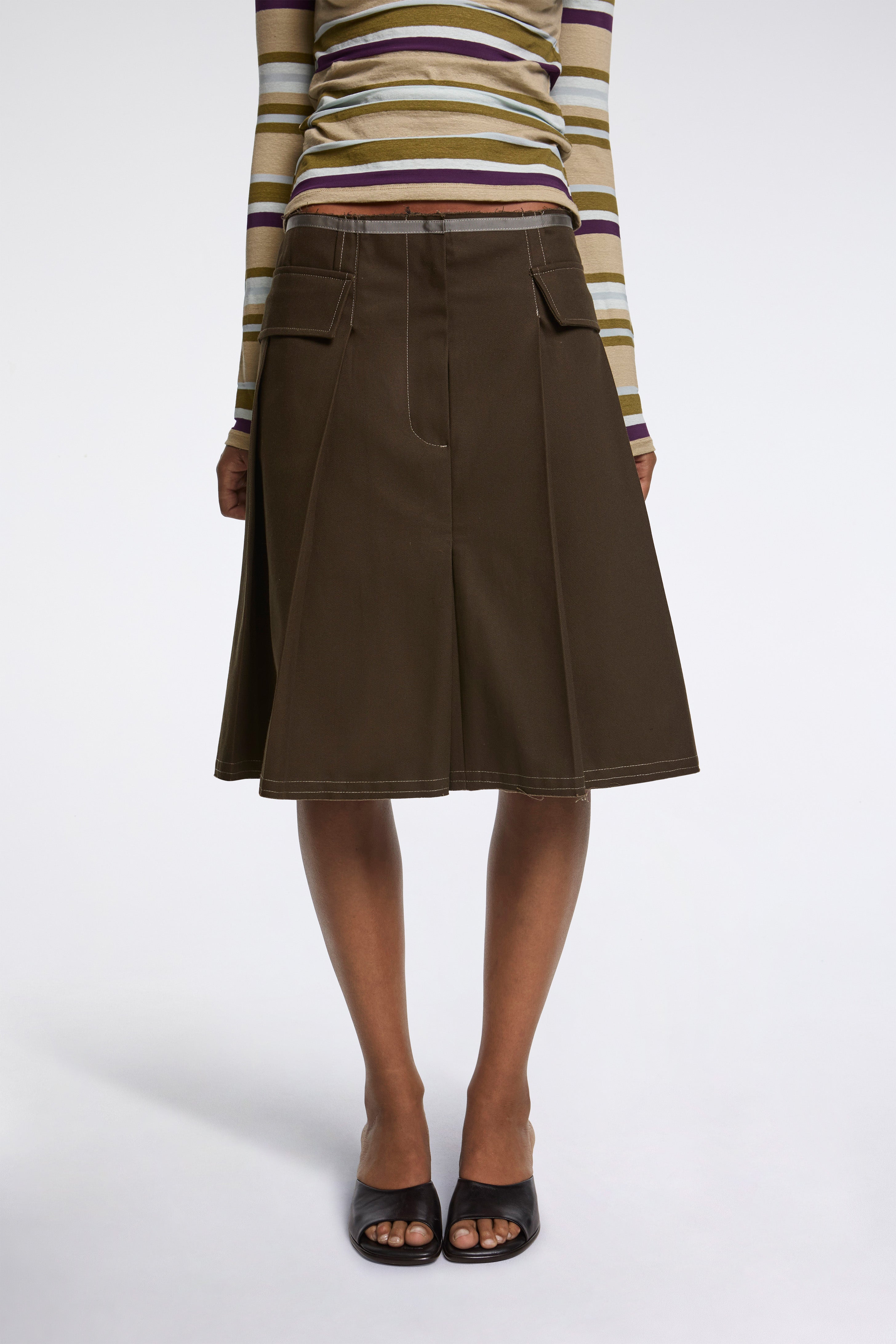 Pleated Skirt Cotton Twill Army Green