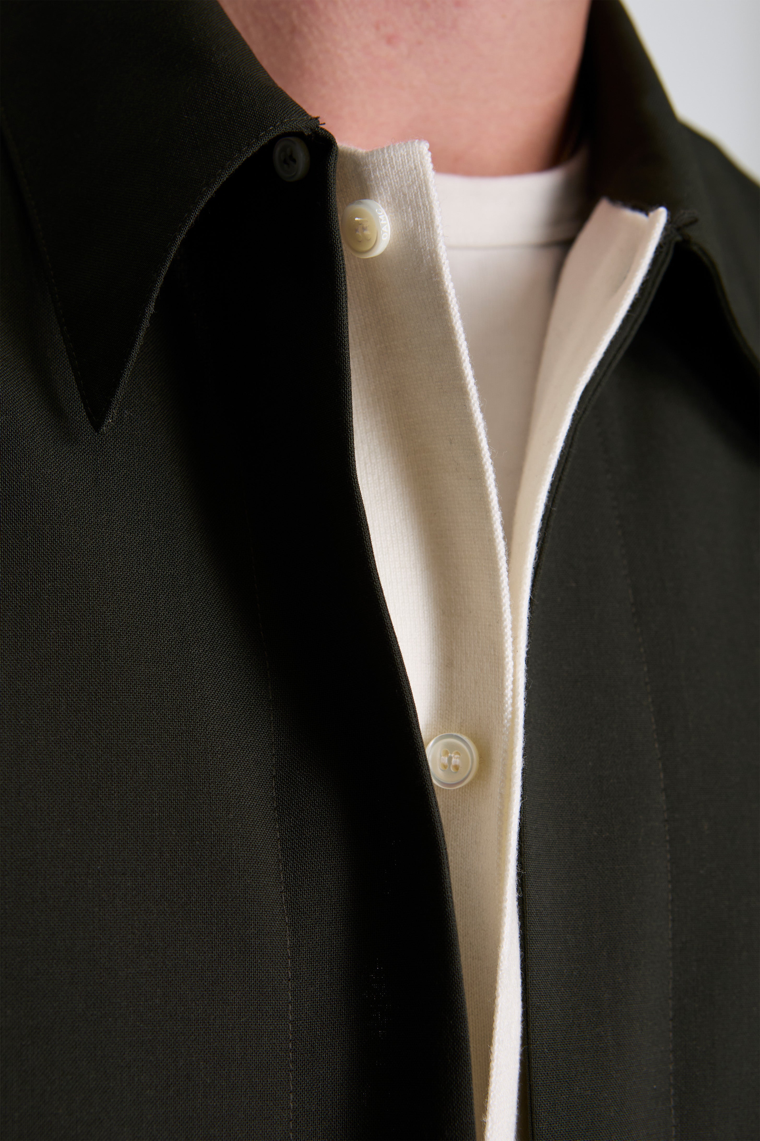 Dark Green Wool Shirt With Double Opening Dark Green