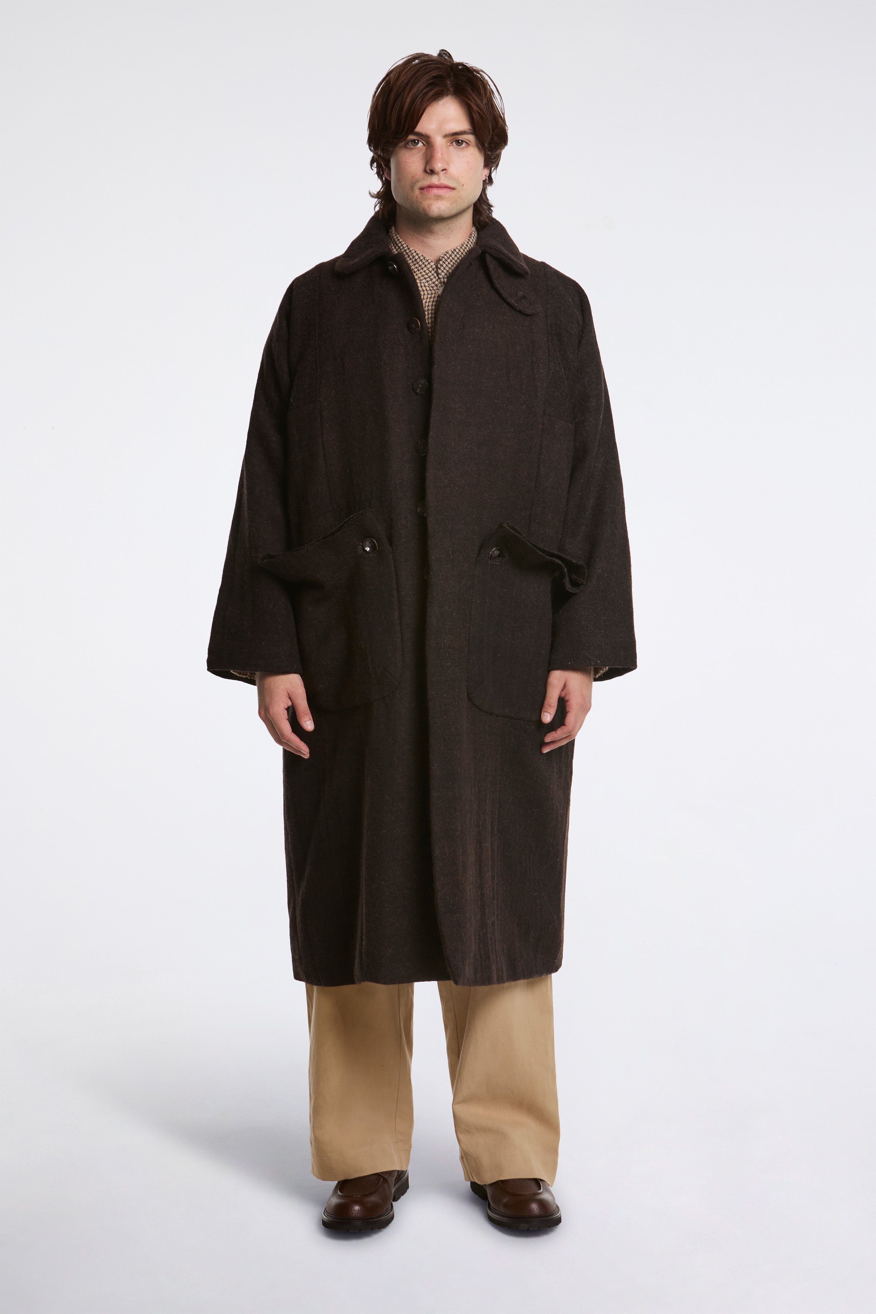 Farmer Coat Yak Wool Blend Black Brown
