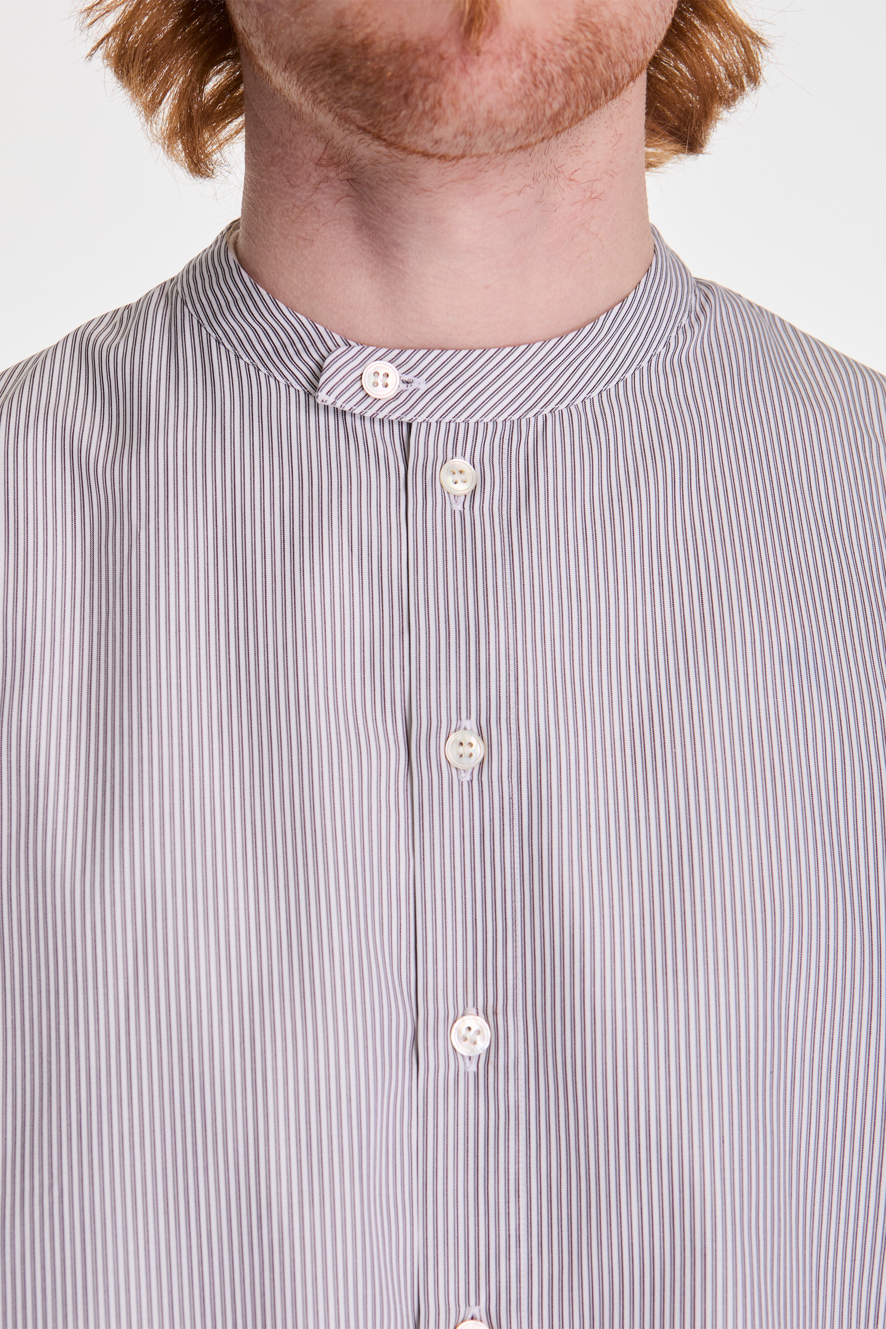 Nick Grandad Collar Shirt Narrow Shadow Stripe Grey