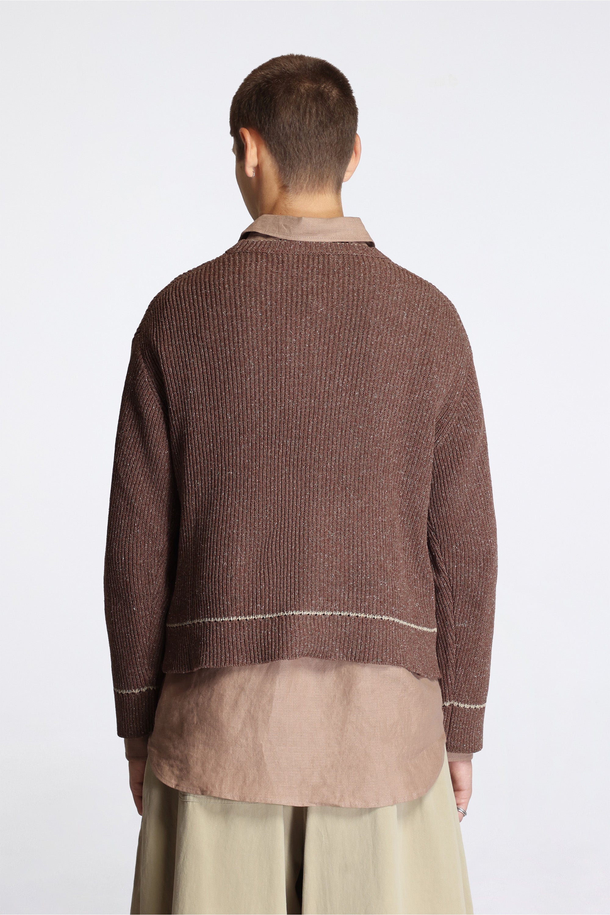 Contrast Crewneck Brown Mix Slub Silk