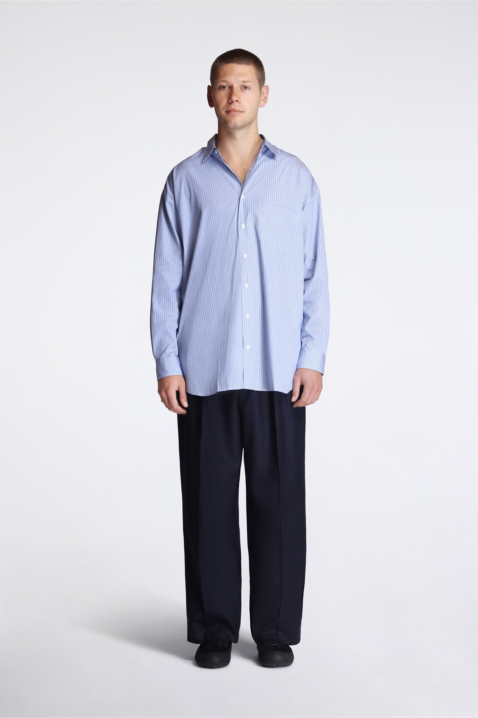 Pleated Wool Cinch Trousers Navy
