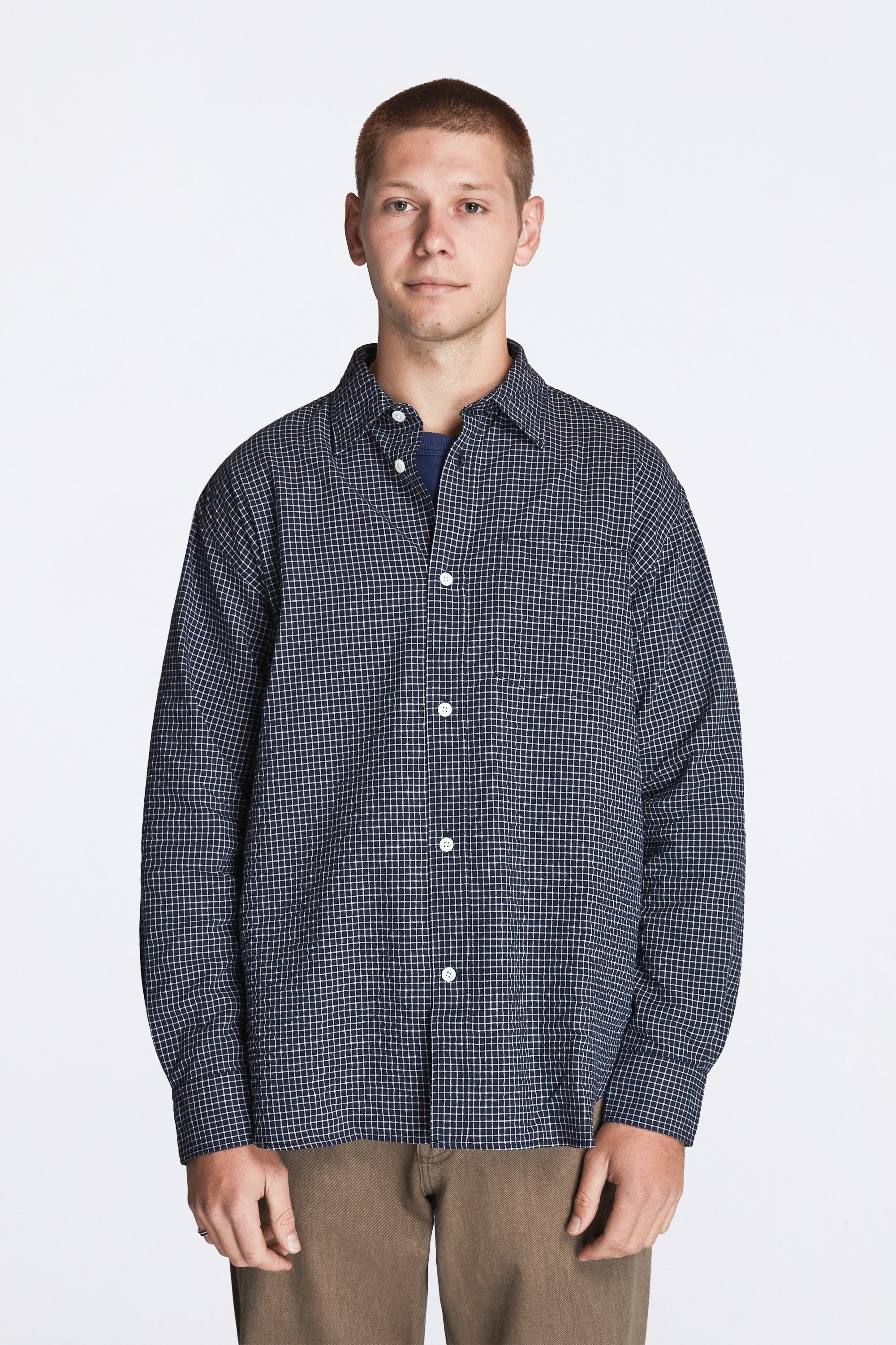 Espevik Check Oversized Shirt Dark Navy