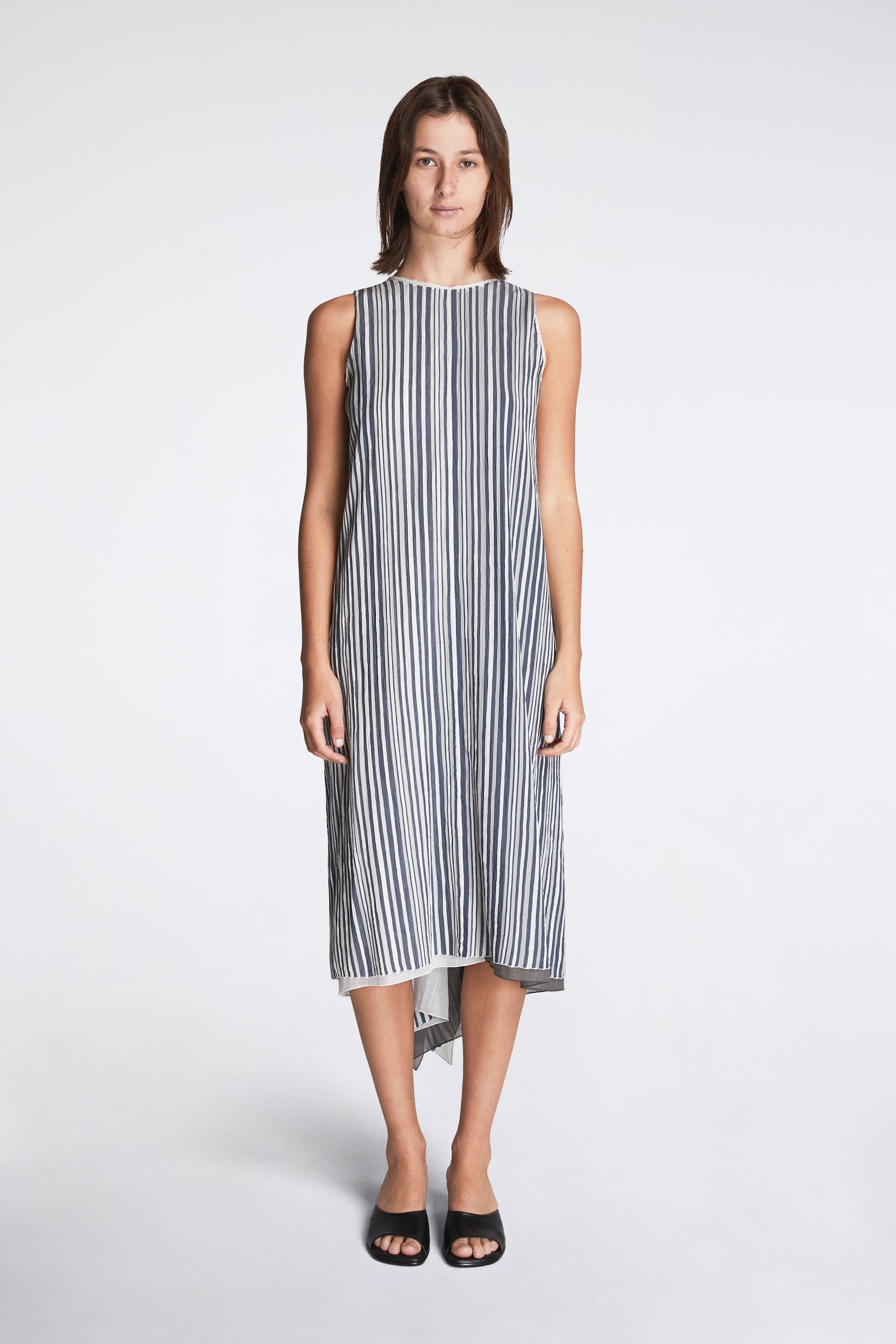 Fringed Temple Dress Cloud Stripe Navy