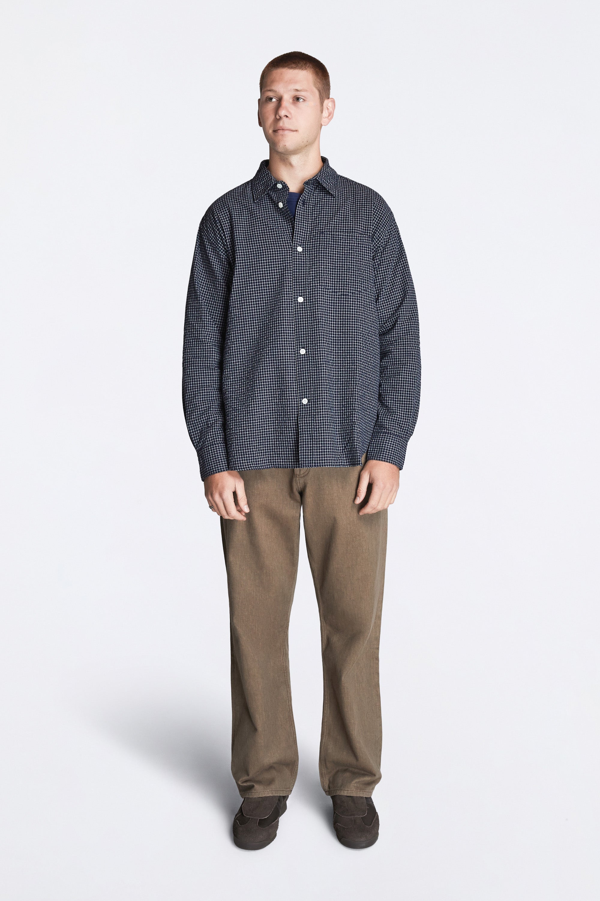 Espevik Check Oversized Shirt Dark Navy