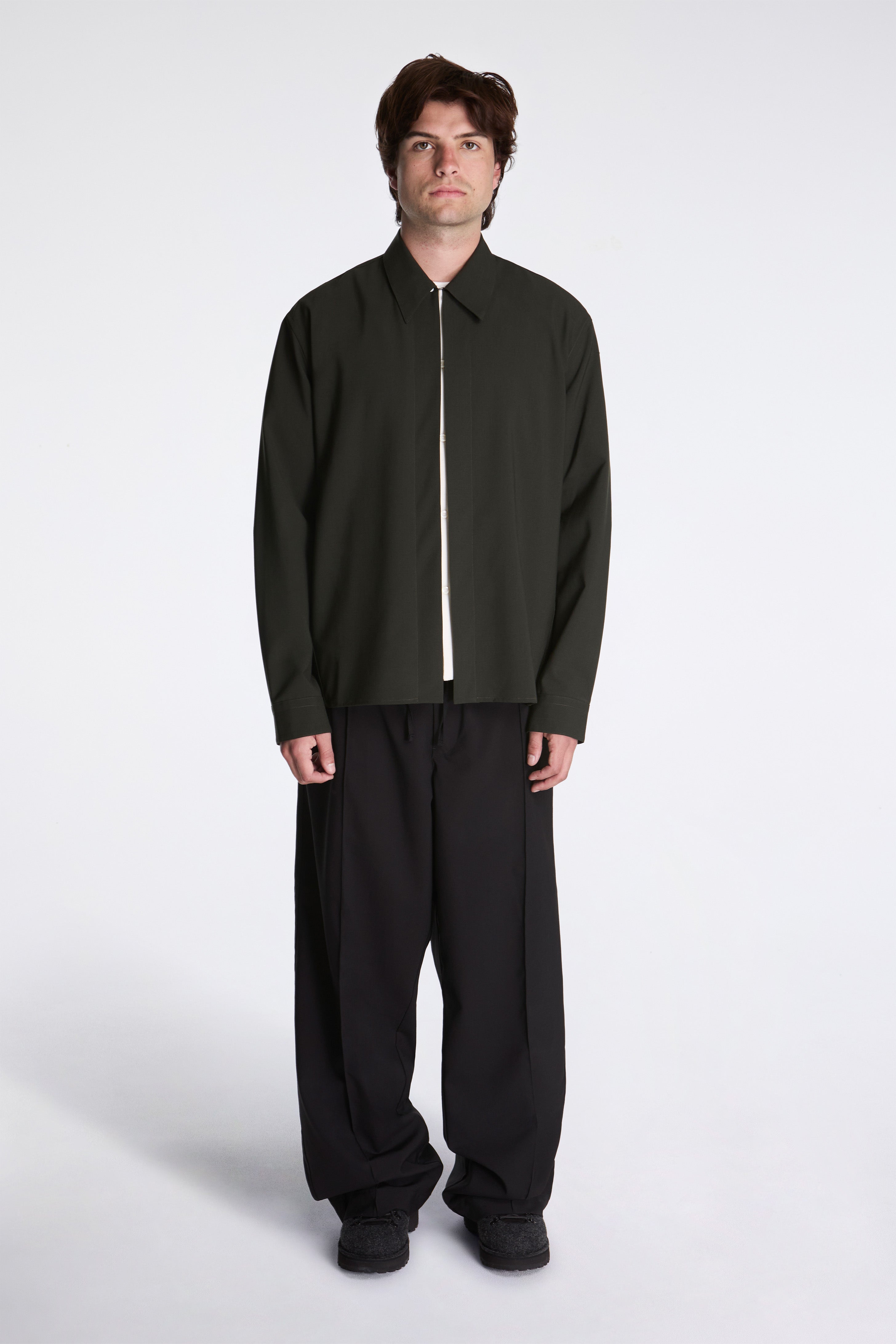 Dark Green Wool Shirt With Double Opening Dark Green