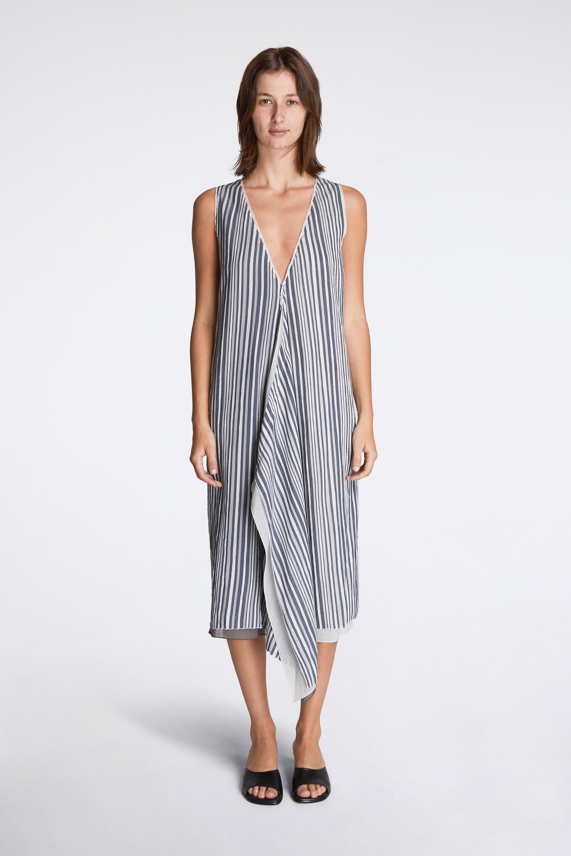 Fringed Temple Dress Cloud Stripe Navy