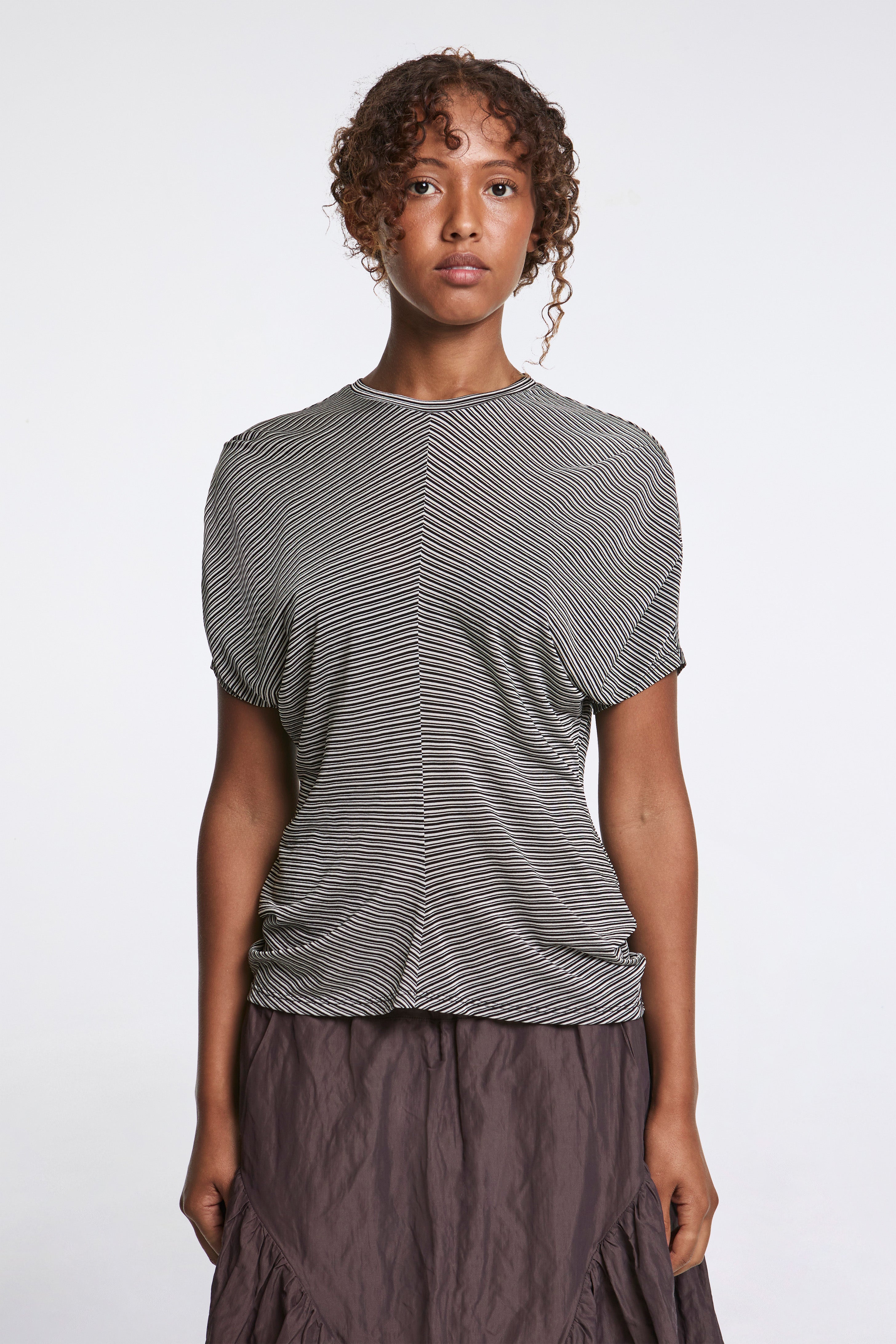 Pleated Shoulder Jersey Black Stripe