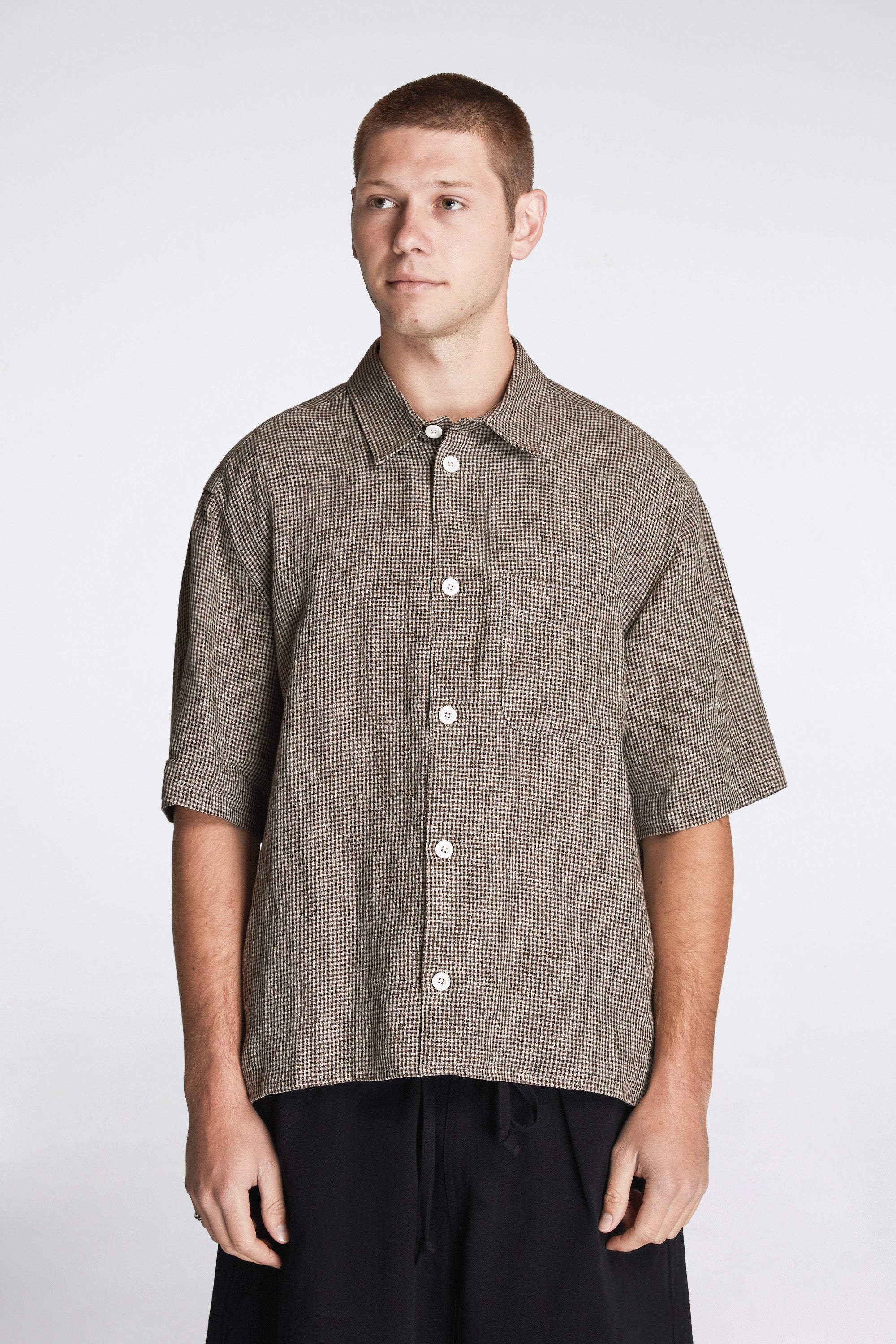 Relaxed Farmer Shirt Short Sleeve Straw Check