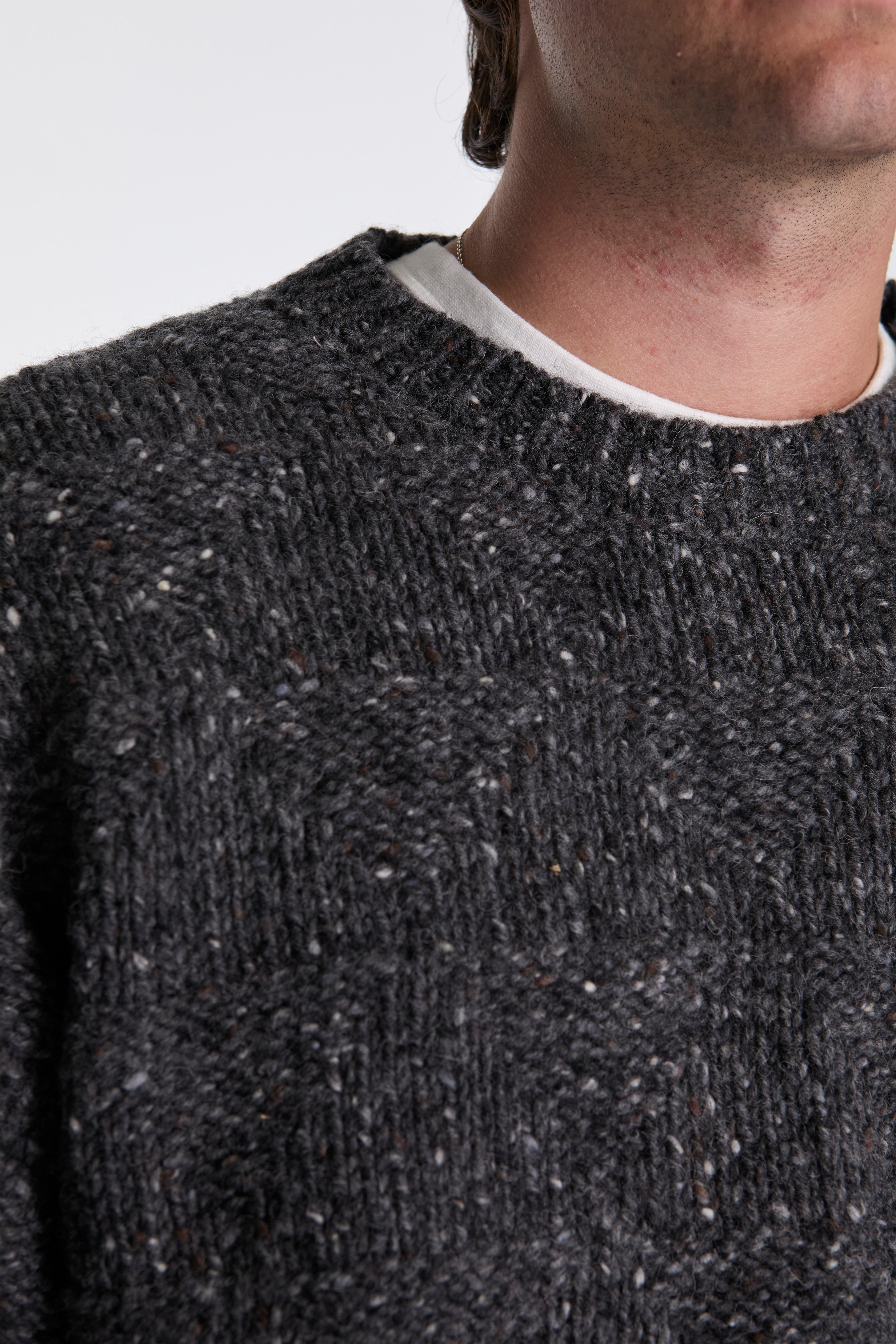 Norse Projects Jonas Donegal Diamond Sweater Charcoal Grey