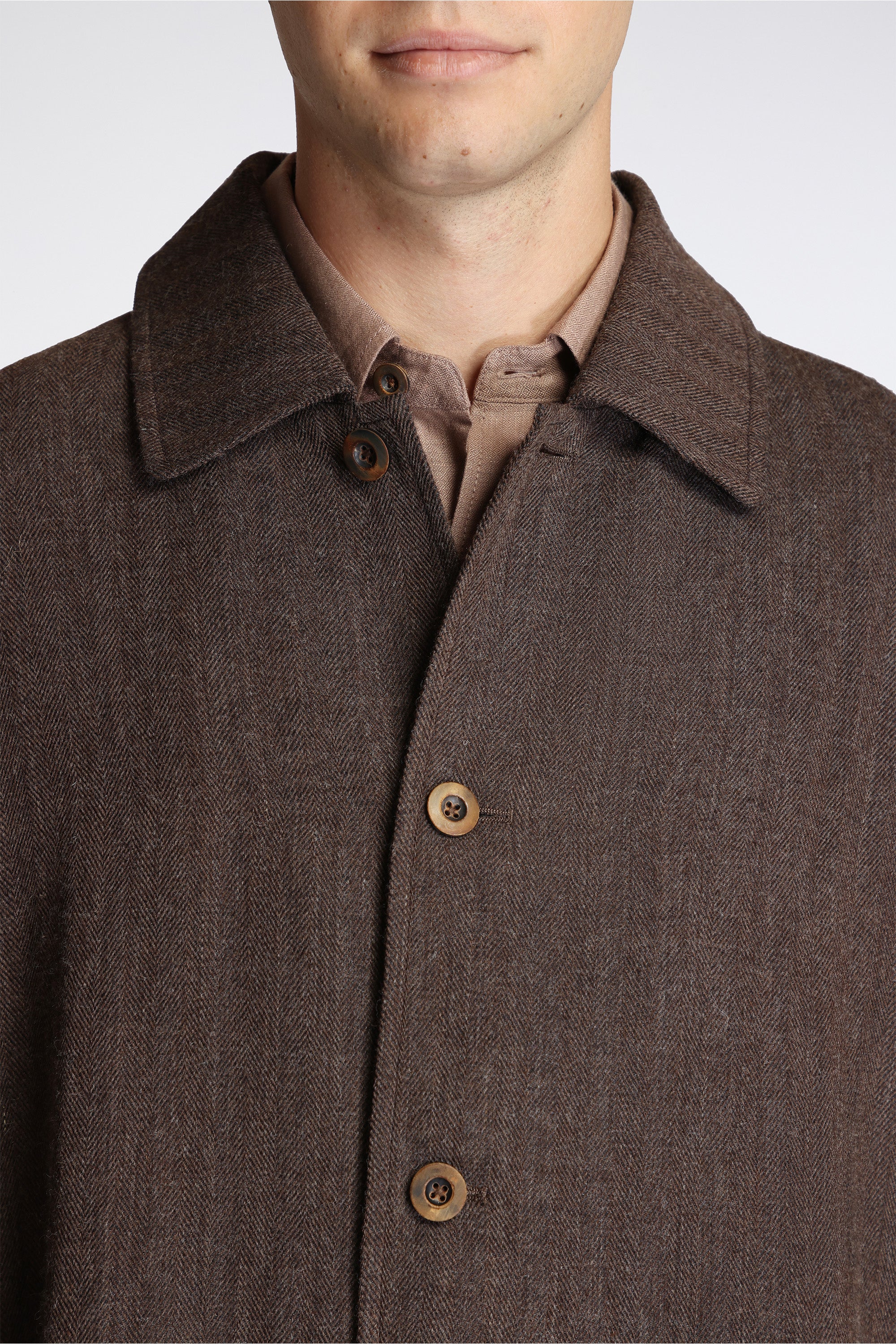 Lightweight Mac Coat Natural Black Wool Herringbone