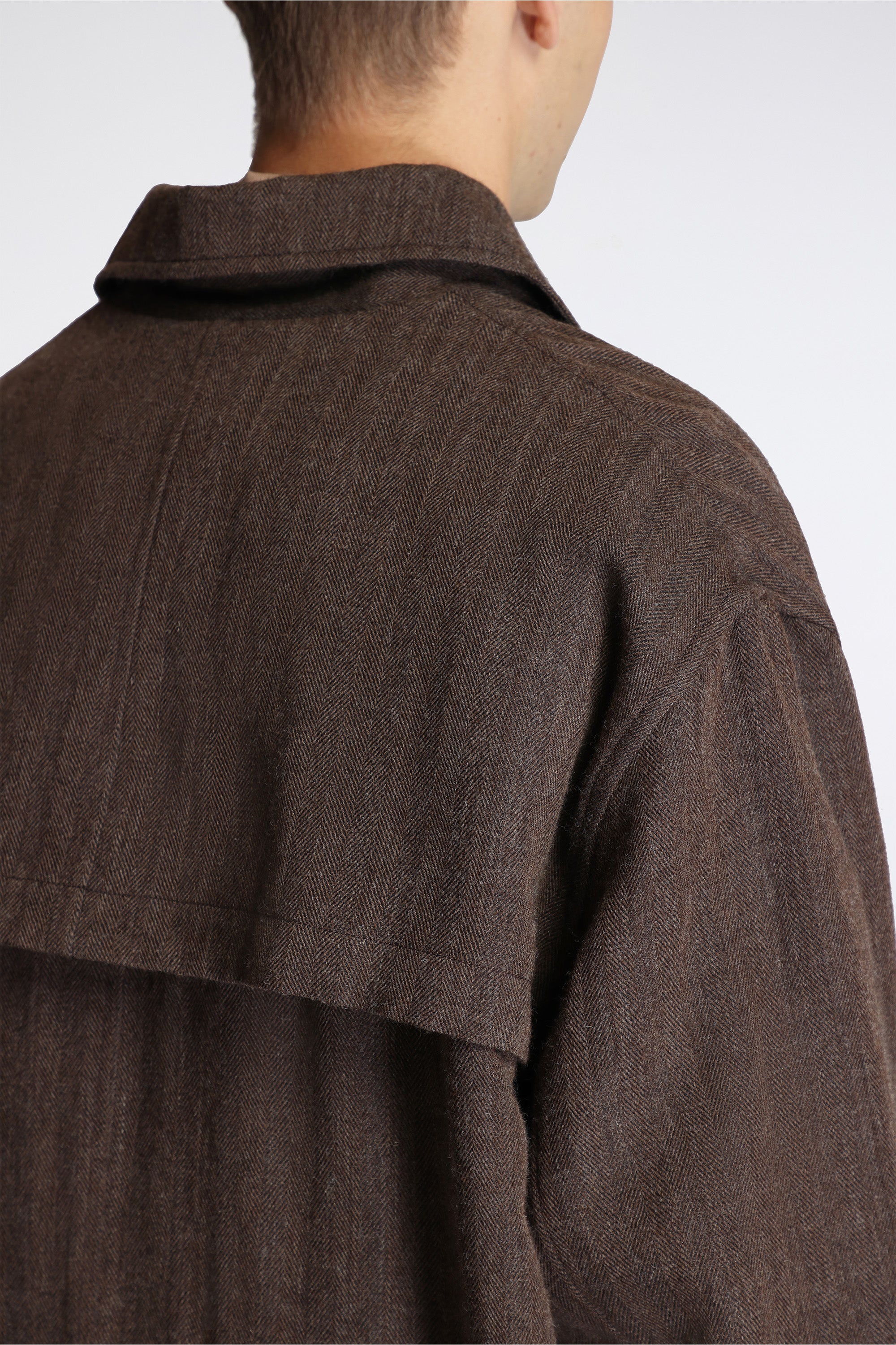 Lightweight Mac Coat Natural Black Wool Herringbone