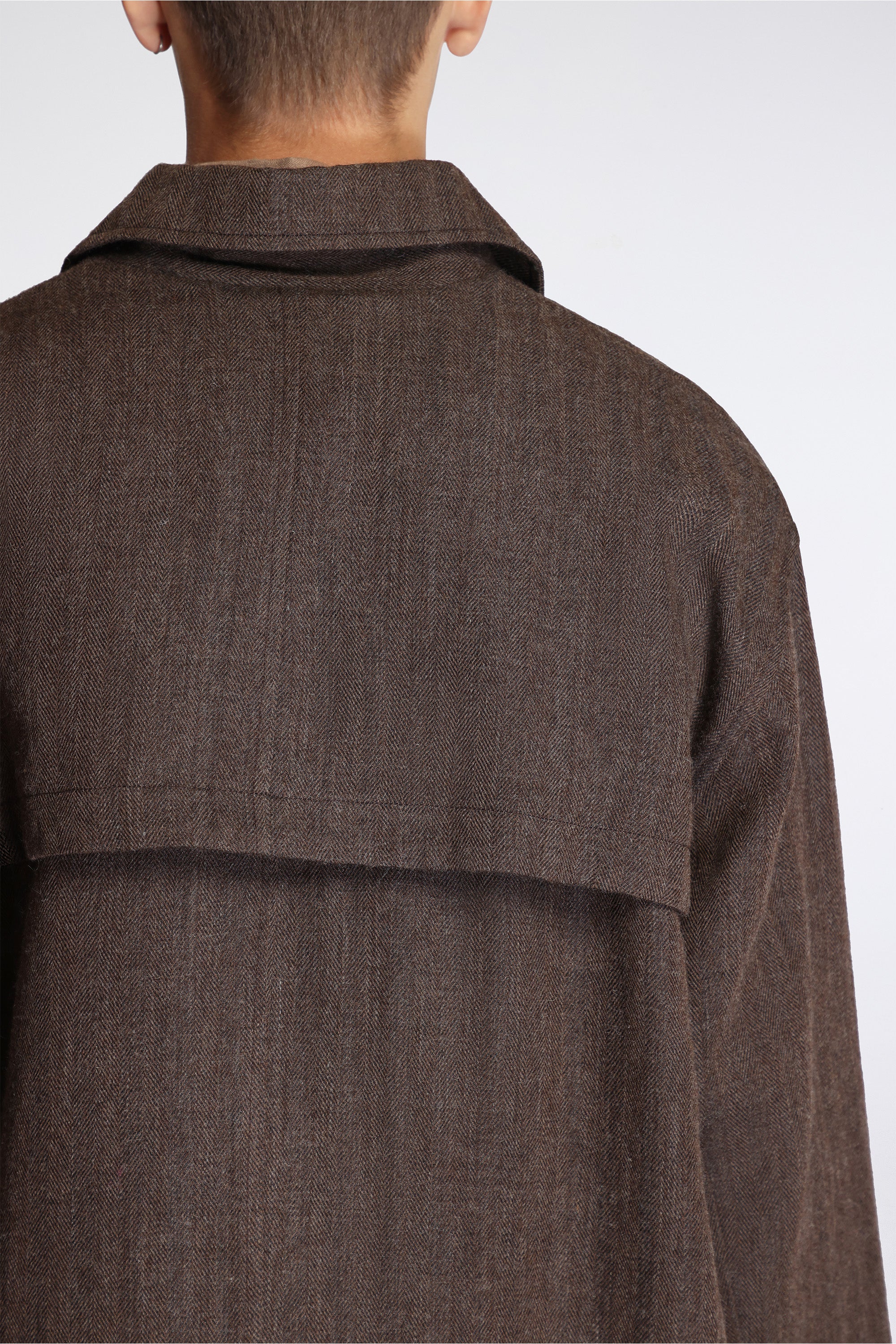 Lightweight Mac Coat Natural Black Wool Herringbone