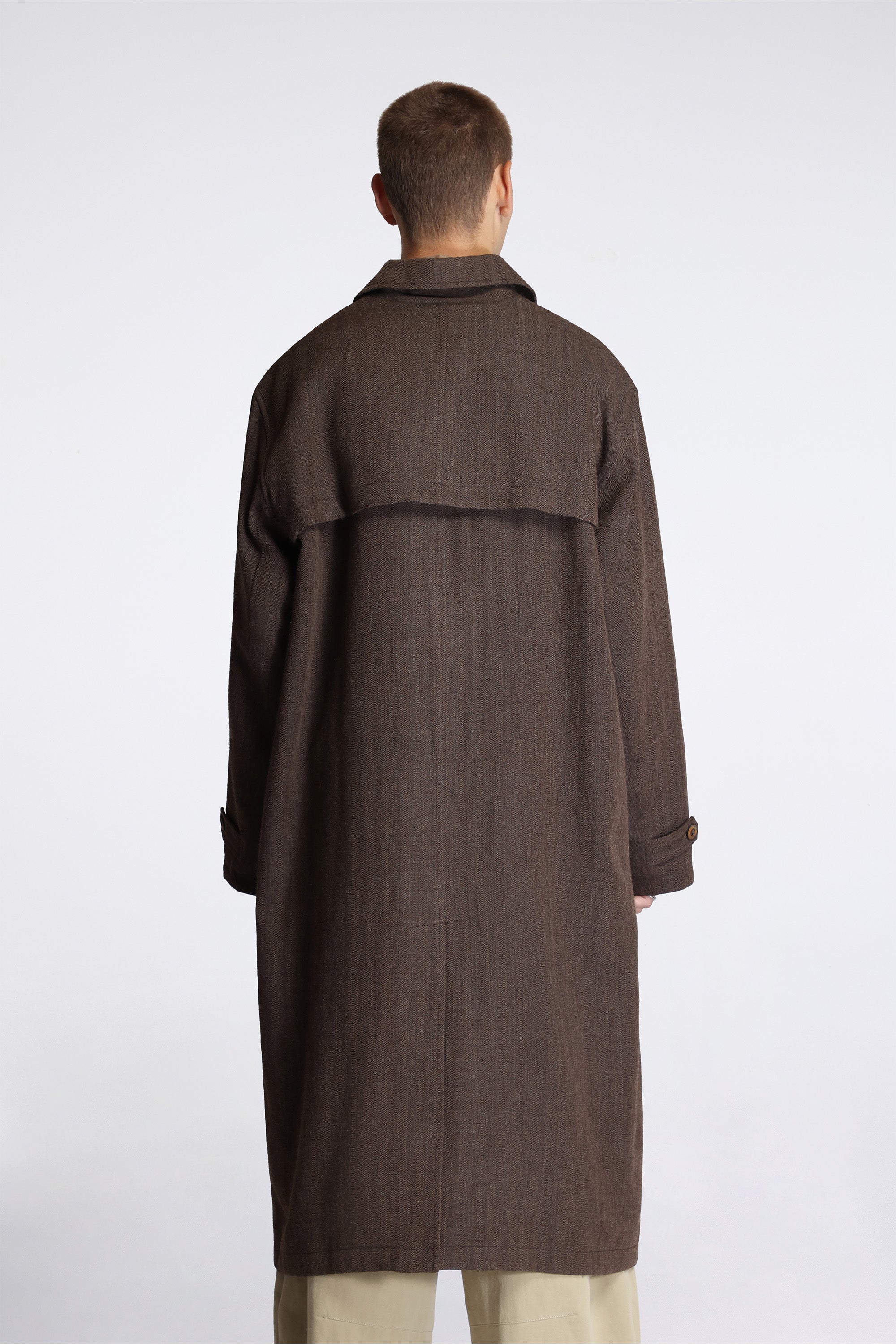 Lightweight Mac Coat Natural Black Wool Herringbone