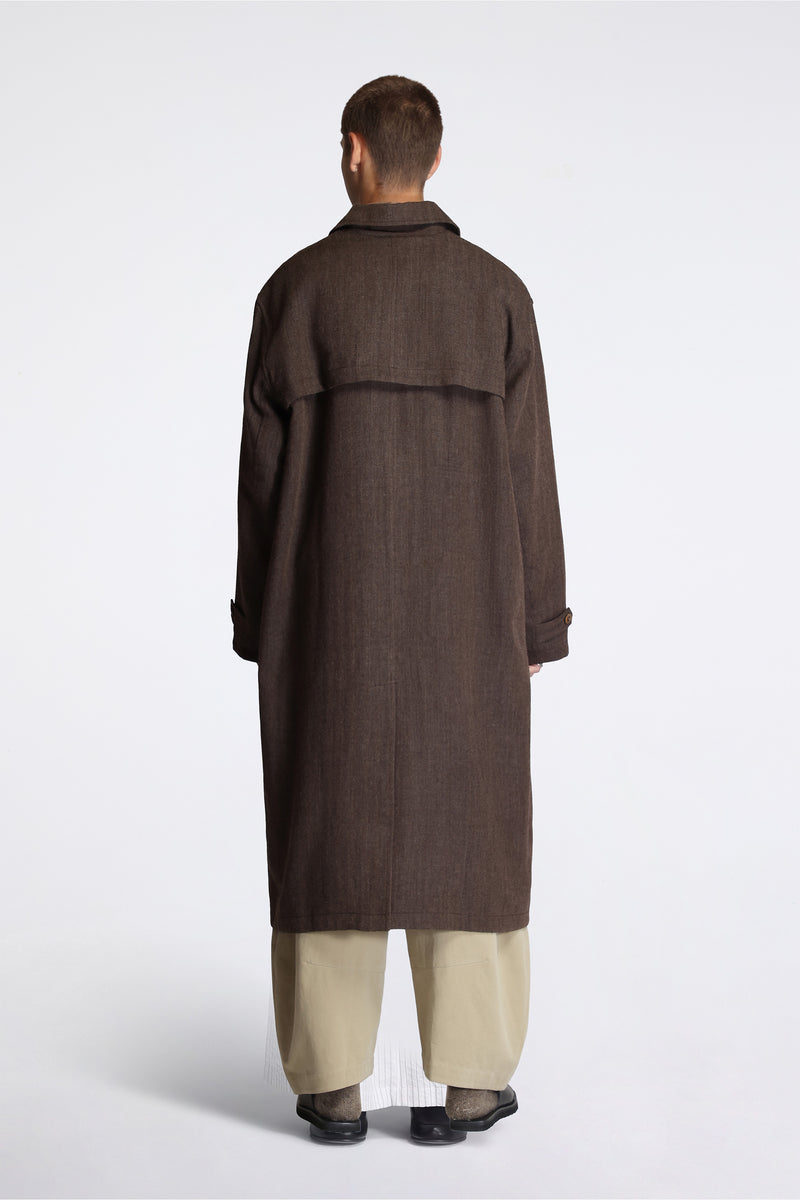 Lightweight Mac Coat Natural Black Wool Herringbone