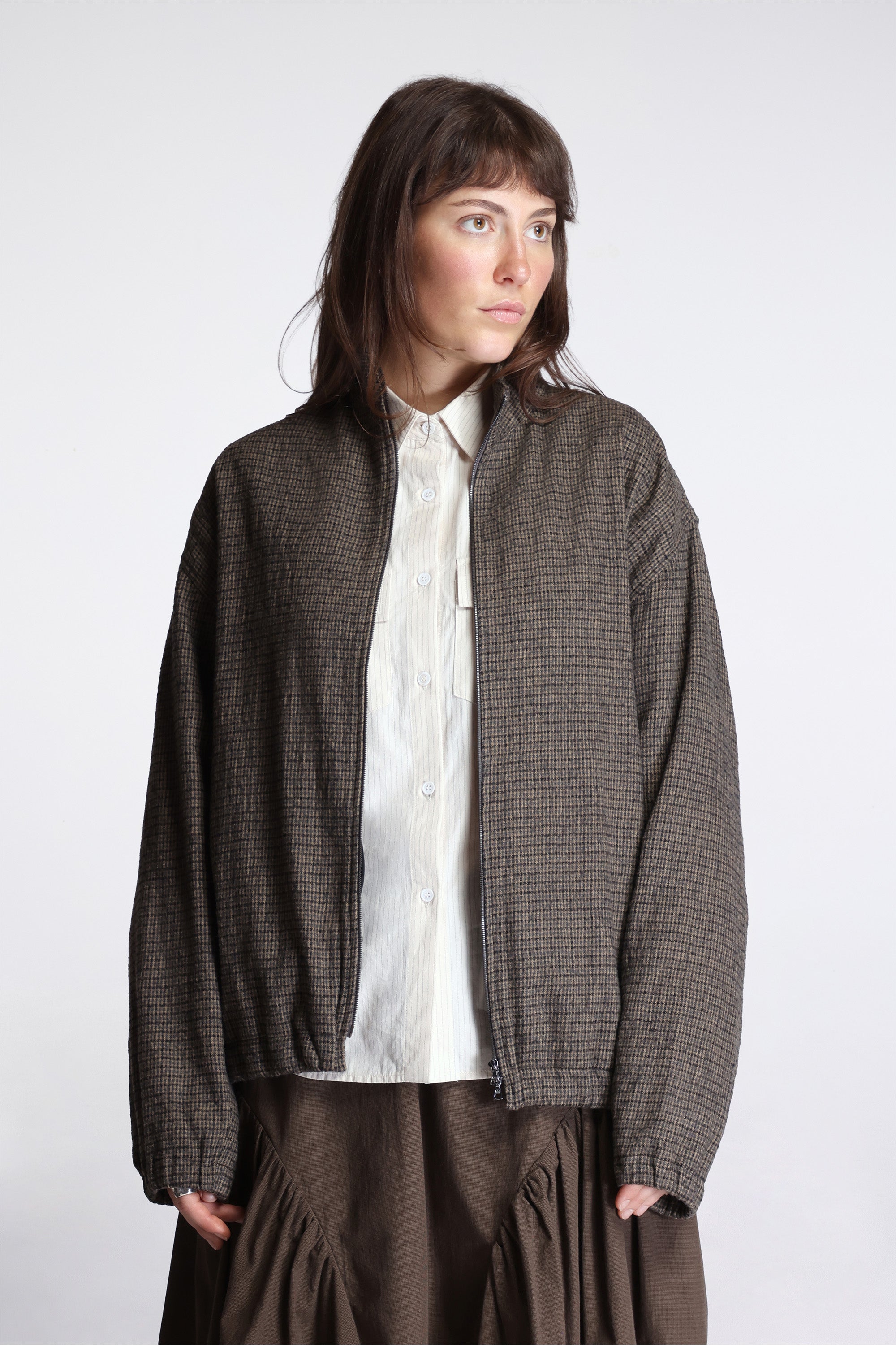 Track Jacket Brushed Cotton Wool Plaid