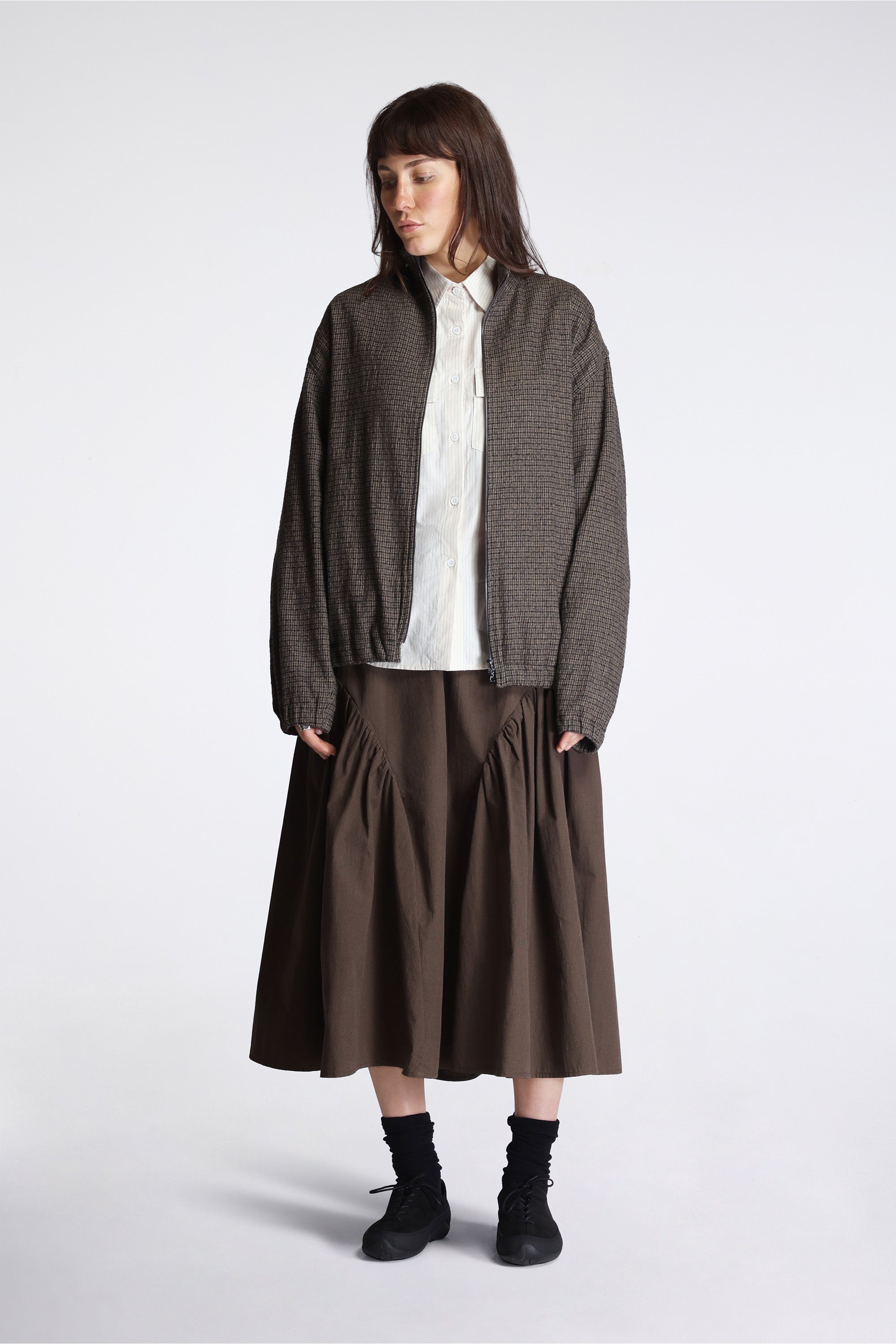 Easy Gathered Skirt Cotton Poplin Micro Houndstooth