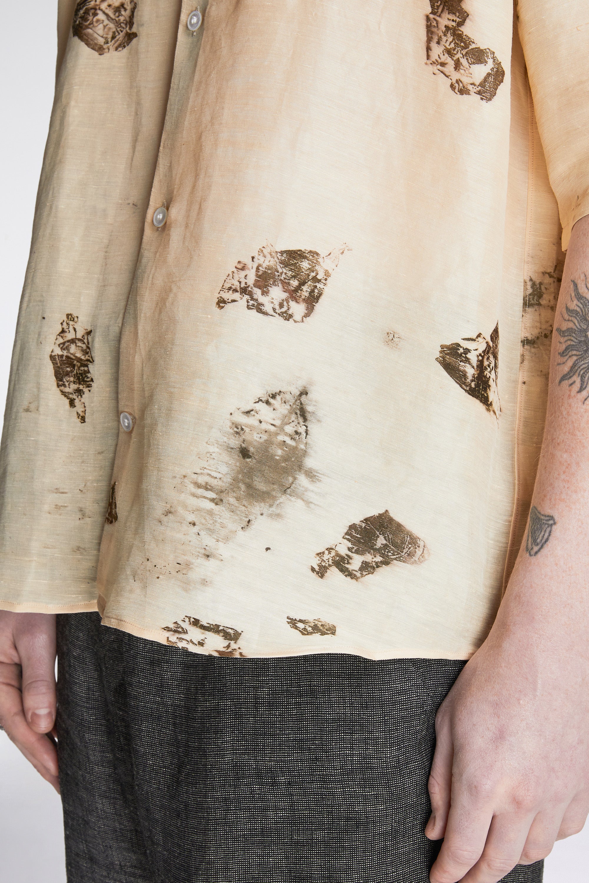 Eternal SS Shirt Khadi Silk Linen Hand Leaf Print