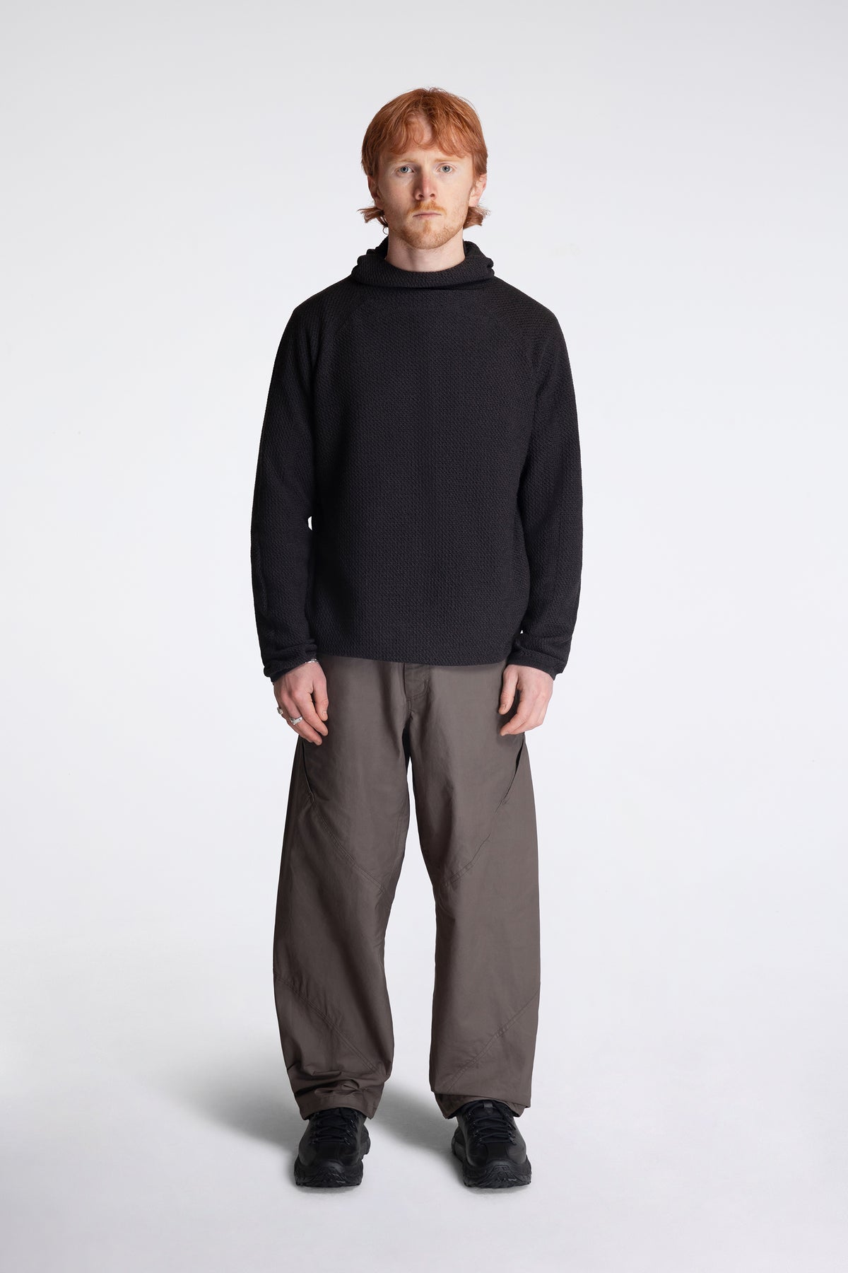 Perforated Wholegarment Knit Top Black