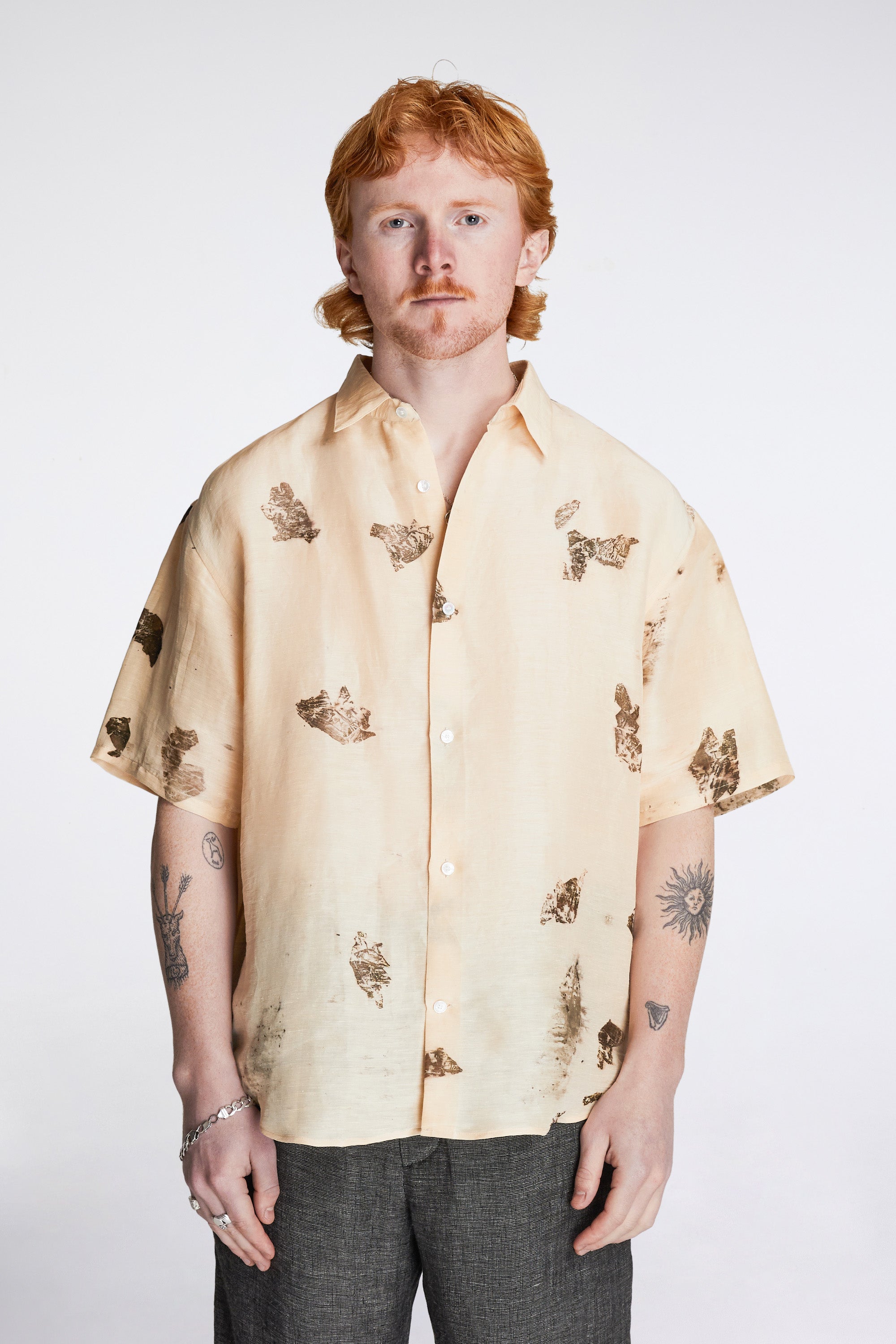 Eternal SS Shirt Khadi Silk Linen Hand Leaf Print