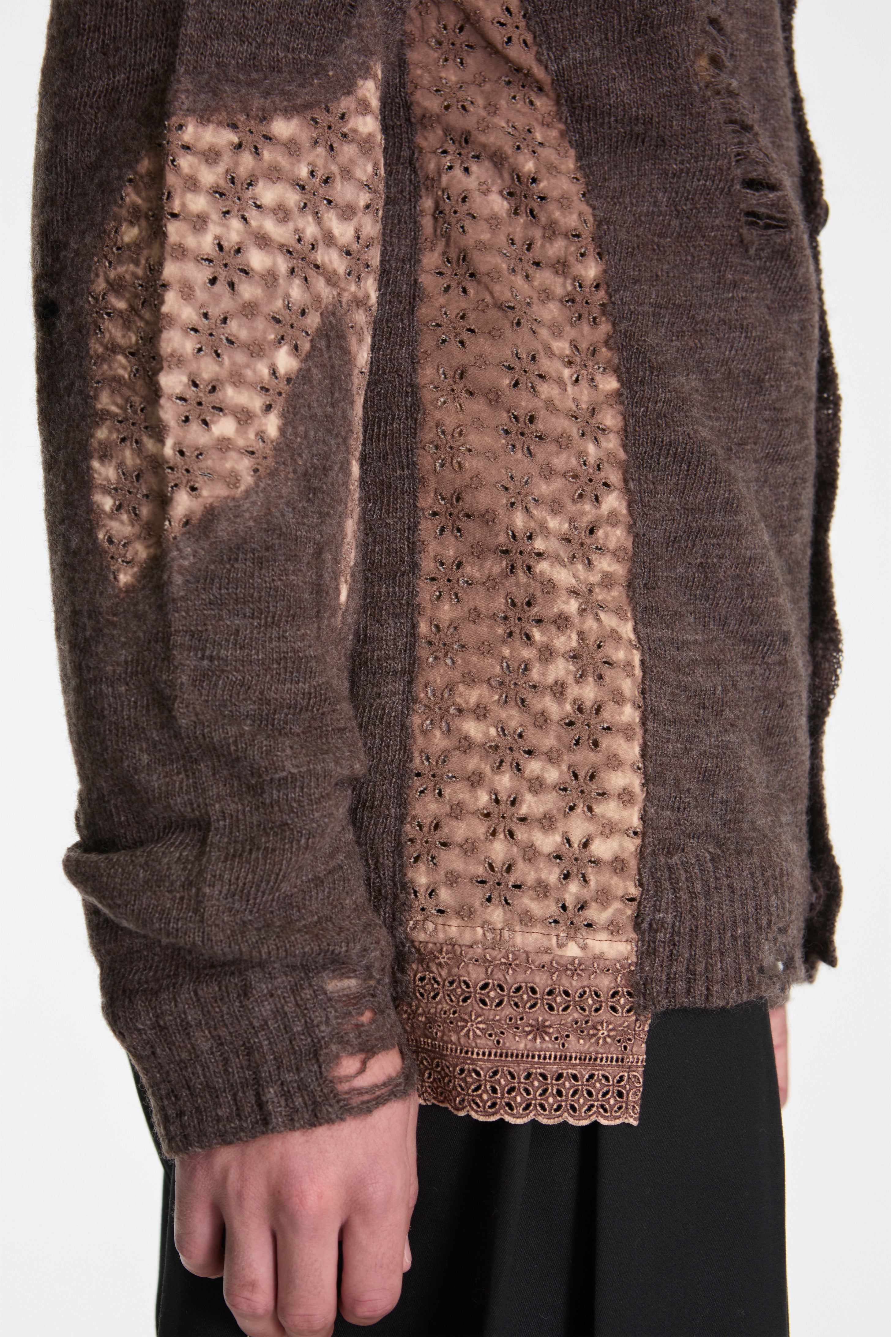 Needle Punched Lace Cardigan Brown