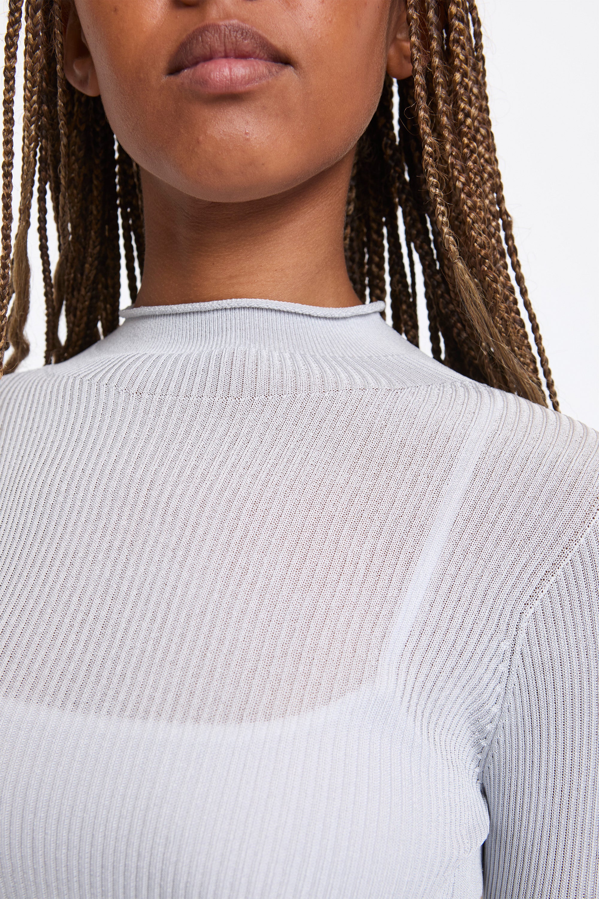 Soft Portrait Long Bell Sleeve Top Haze Gray