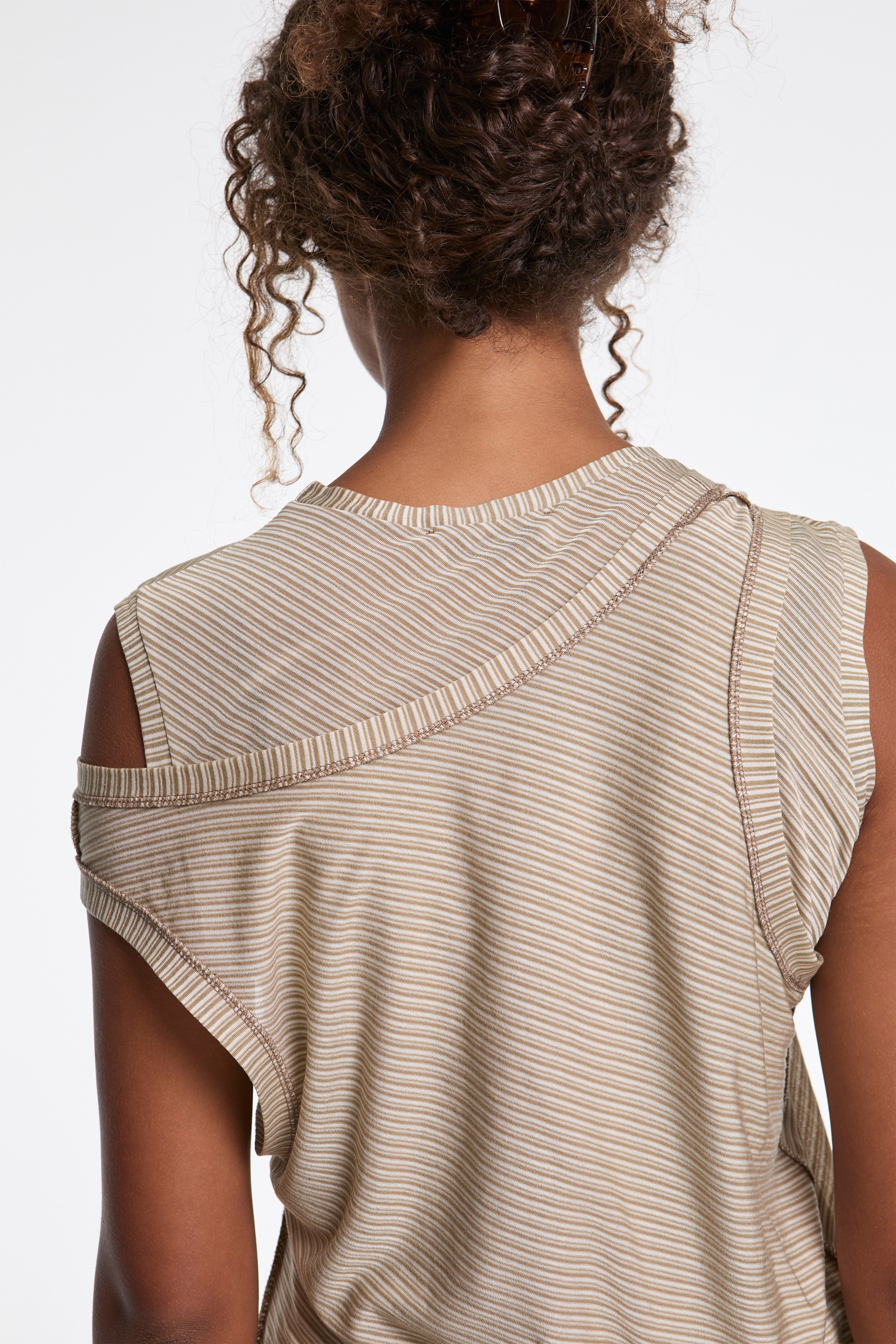 Double Layered Jersey Tank Sesame Stripe