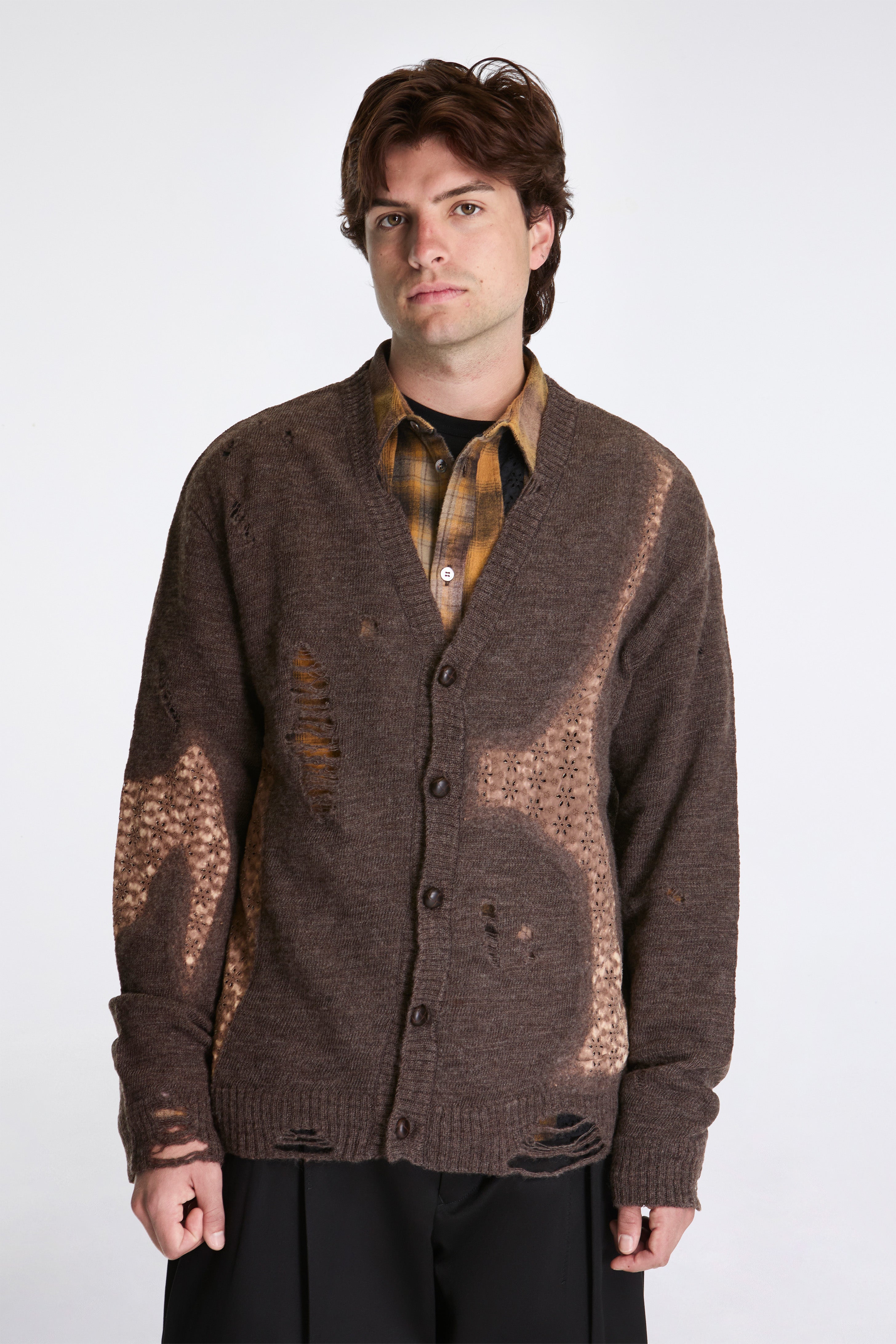 Needle Punched Lace Cardigan Brown
