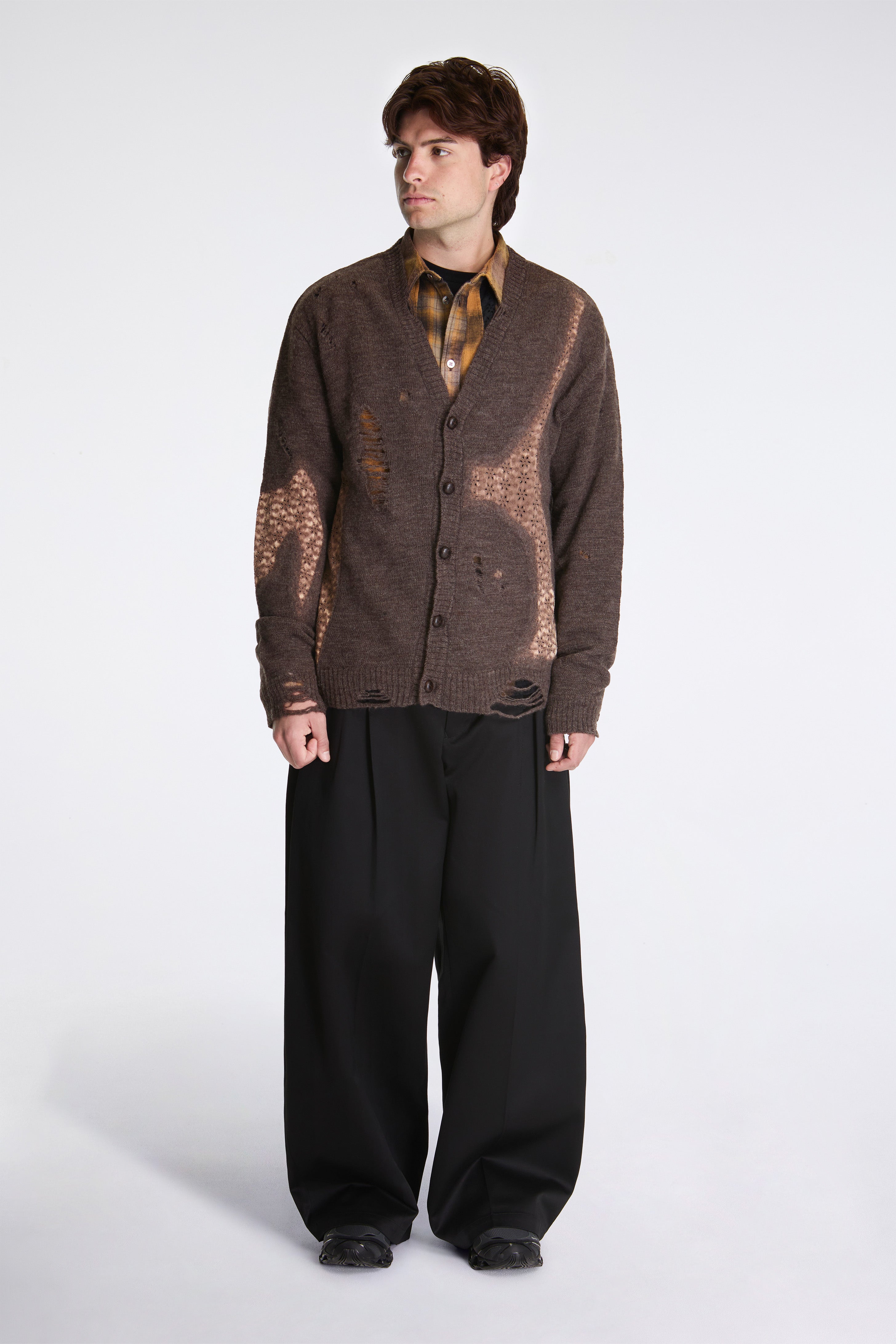 Needle Punched Lace Cardigan Brown