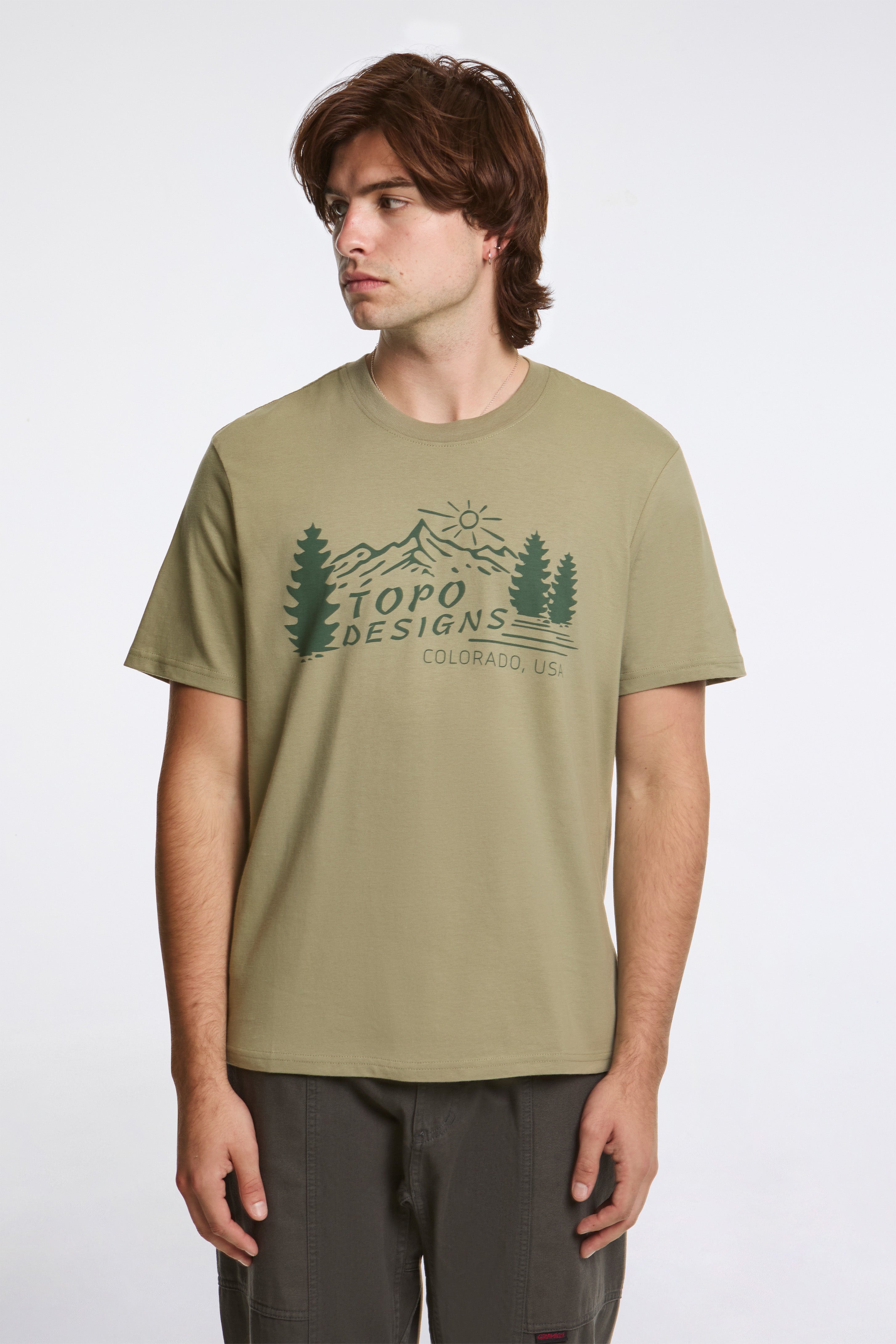 Mountain Scene Tee Mens Oil Green
